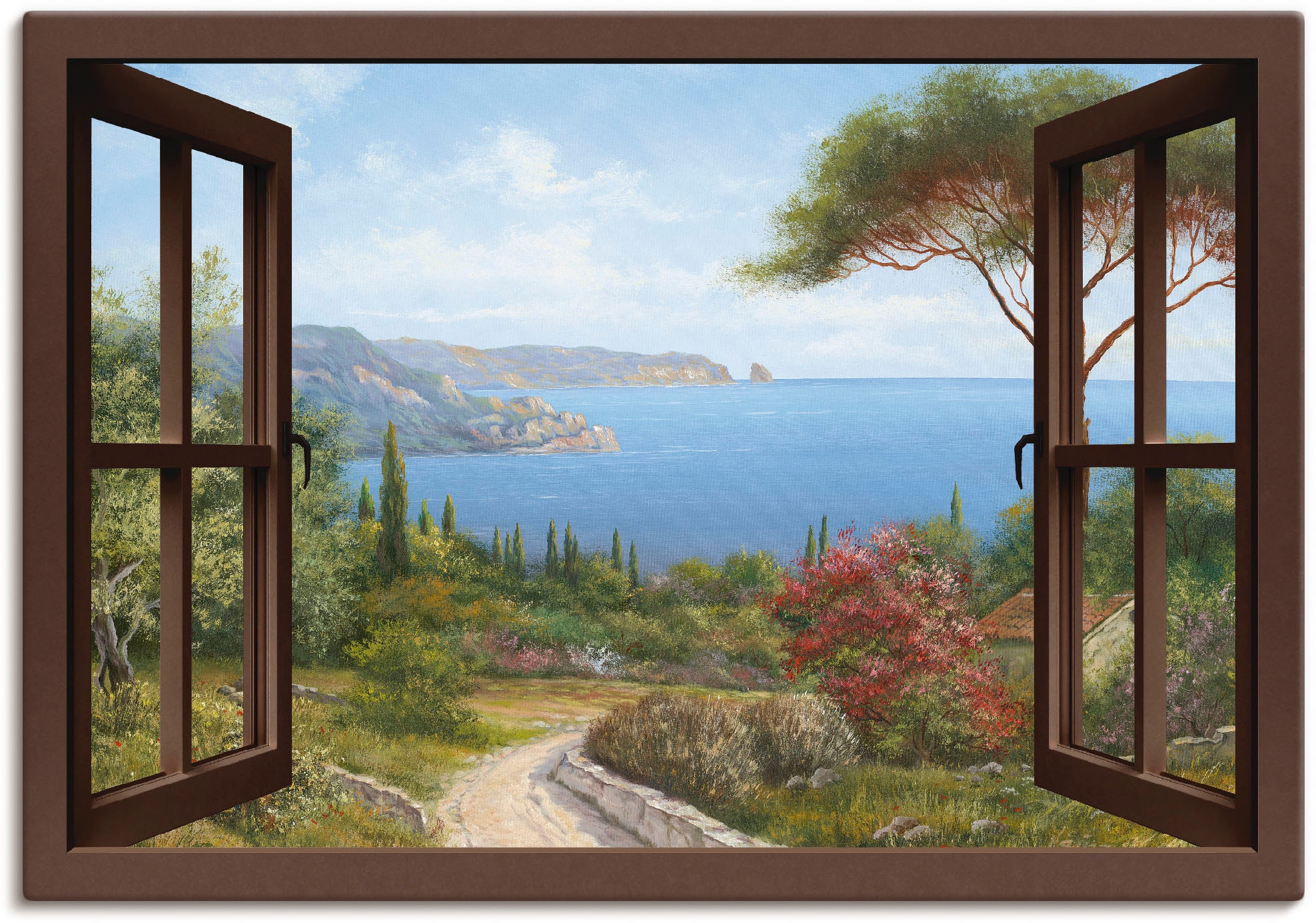 Artland Wandbild »Fensterblick Frühlingsmorgen«, Poster BAUR versch. kaufen St.), | Leinwandbild, oder Fensterblick, (1 in als Größen Wandaufkleber