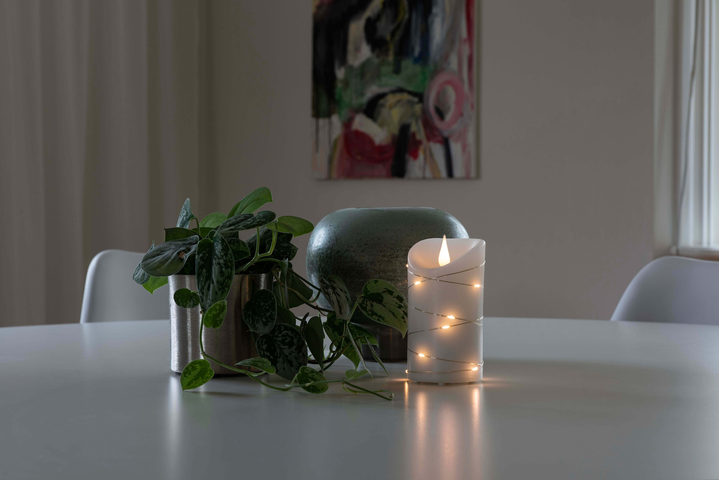 LED-Kerze »Weihnachtsdeko«, LED Echtwachskerze, weiß, mit 3D Flamme und silberfb....