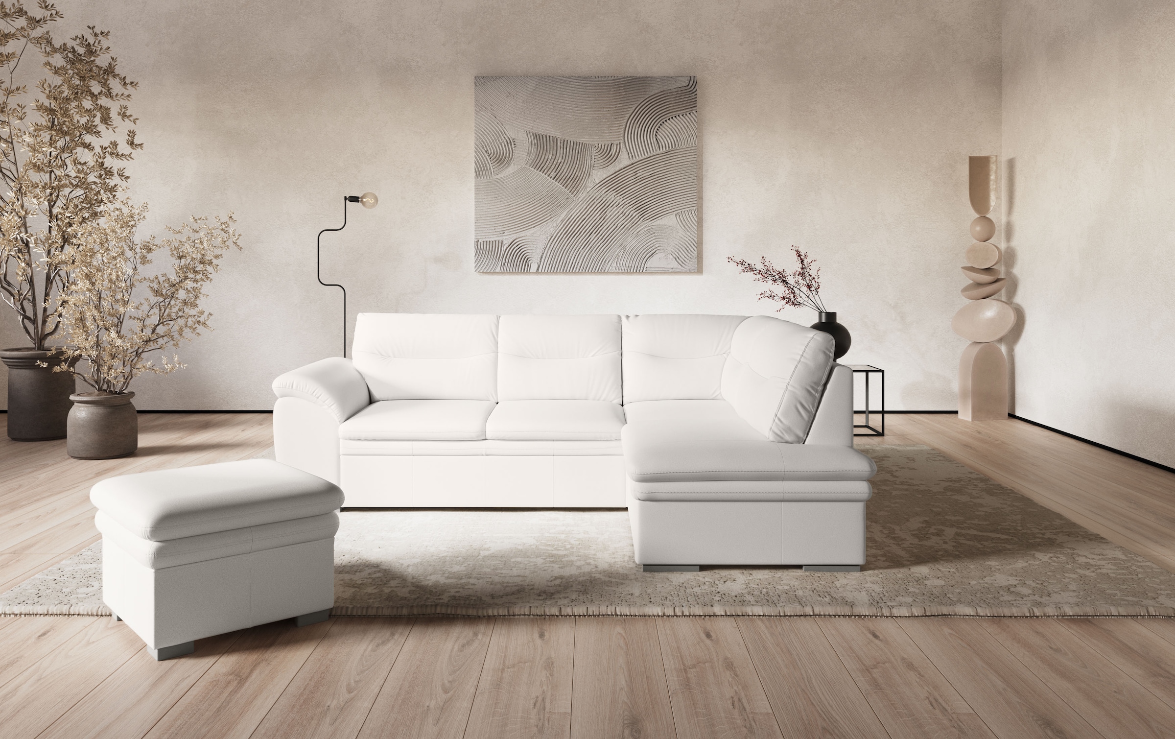 COTTA Ecksofa "Leandra L-Form" wahlweise mit Schlaffunktion & Bettkasten