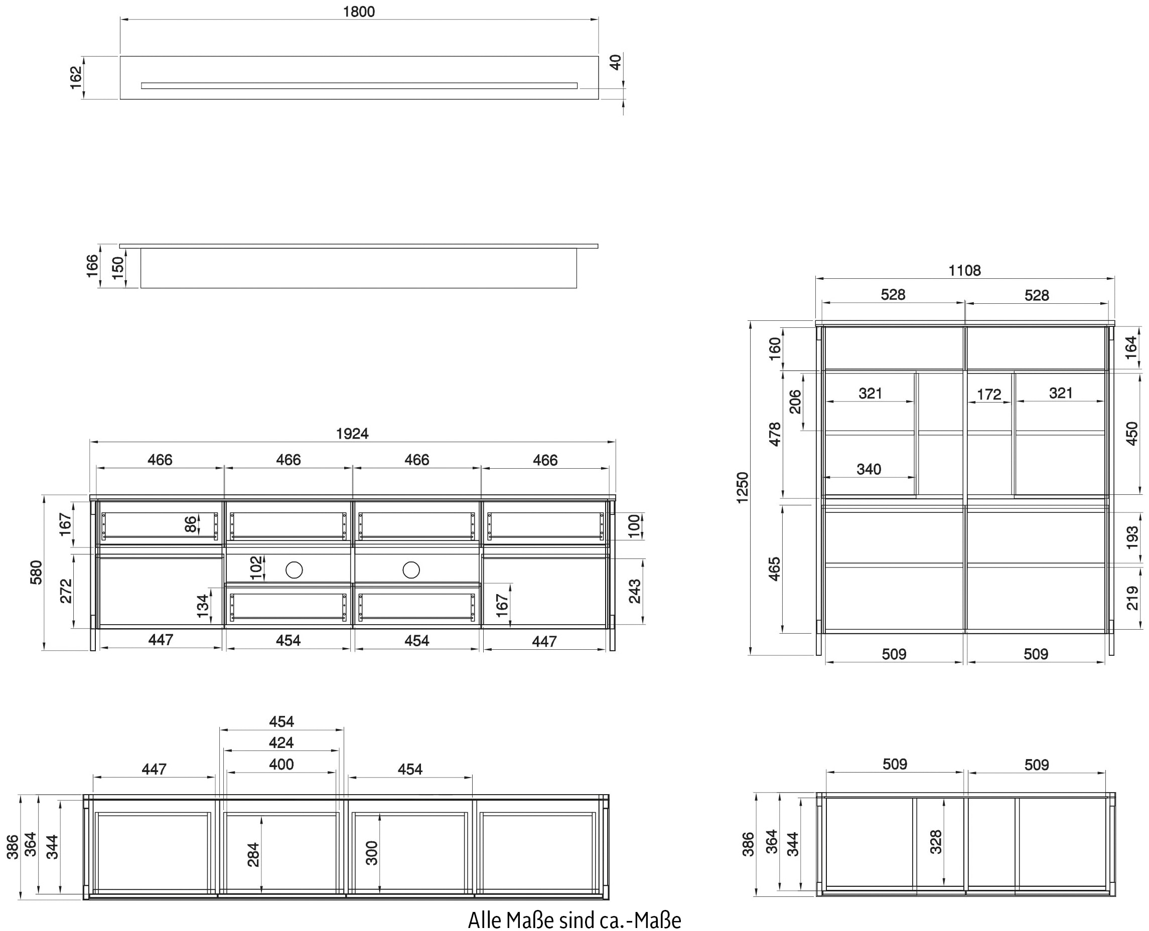 Home affaire Wohnwand »Stranda, moderne Anbauwand, Komplettset im Scandi-Style«, (3 St.), enthält Lowboard, Highboard und Wandboard, 324 cm breit
