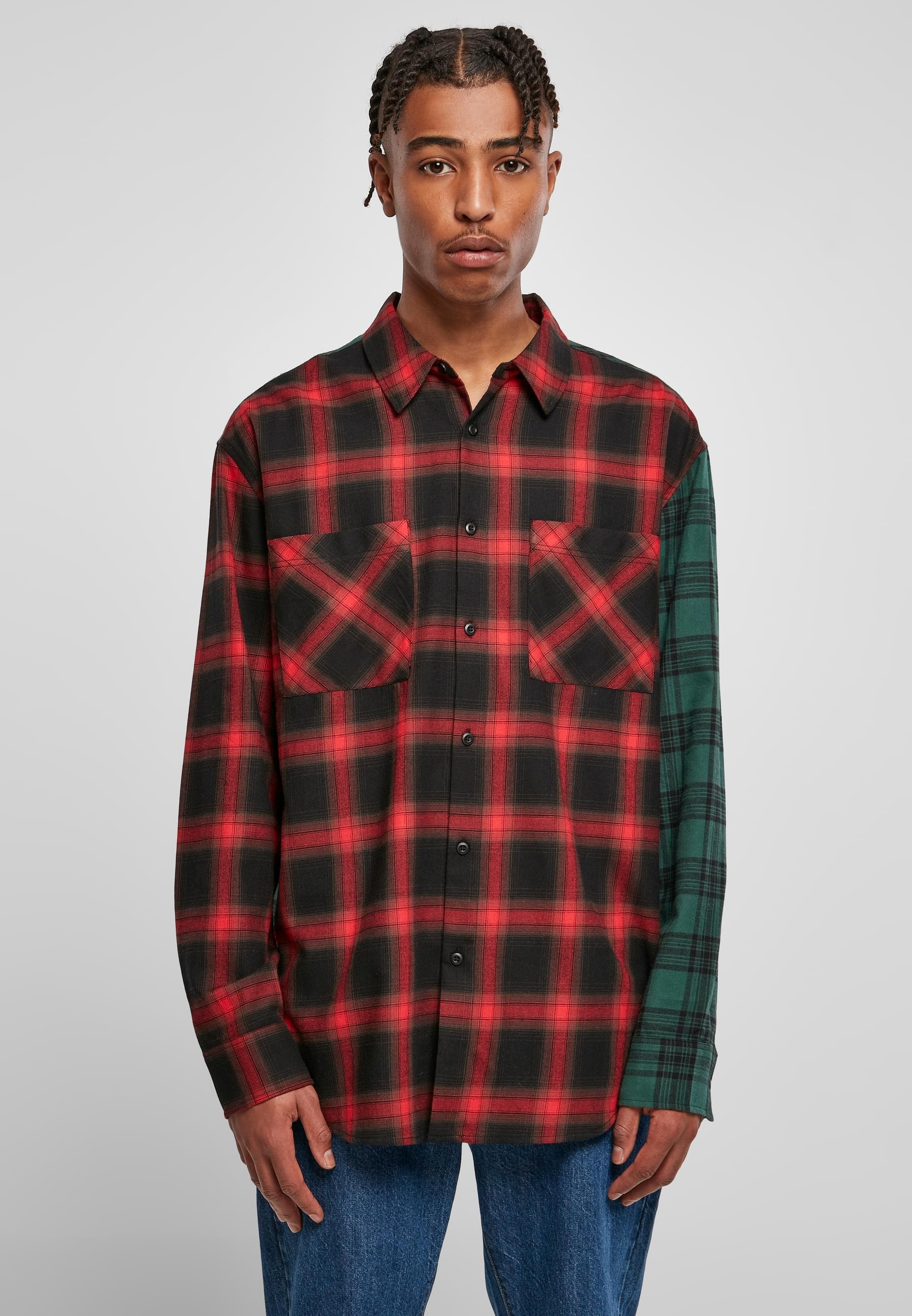 URBAN CLASSICS Langarm-Poloshirt »Urban Classics Herren Oversized Mix Check Shirt«, (1 tlg.)