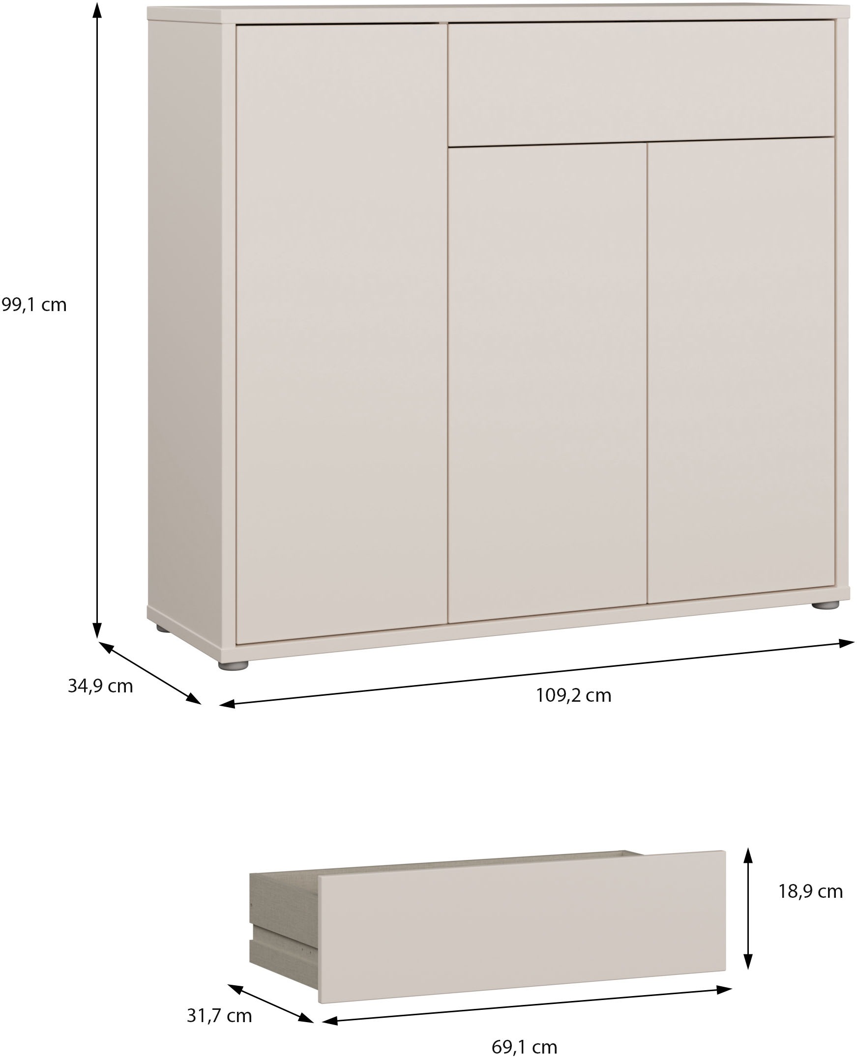 FORTE Schuhschrank B/H/T 109,2/99,1/34,9 cm Push to open, 20 Paar Schuhe