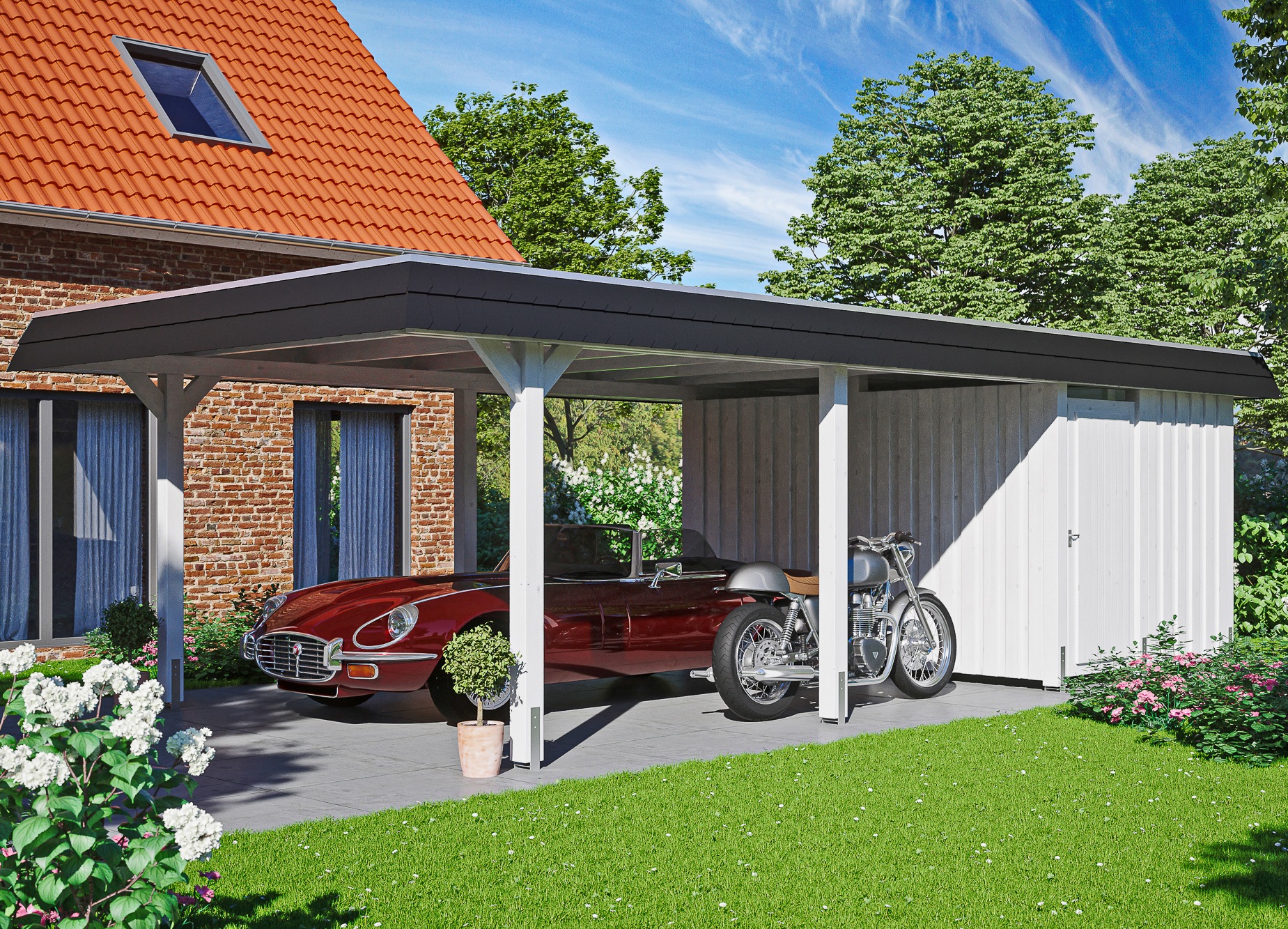 Skanholz Einzelcarport "Wendland" Leimholz 341 cm weiß