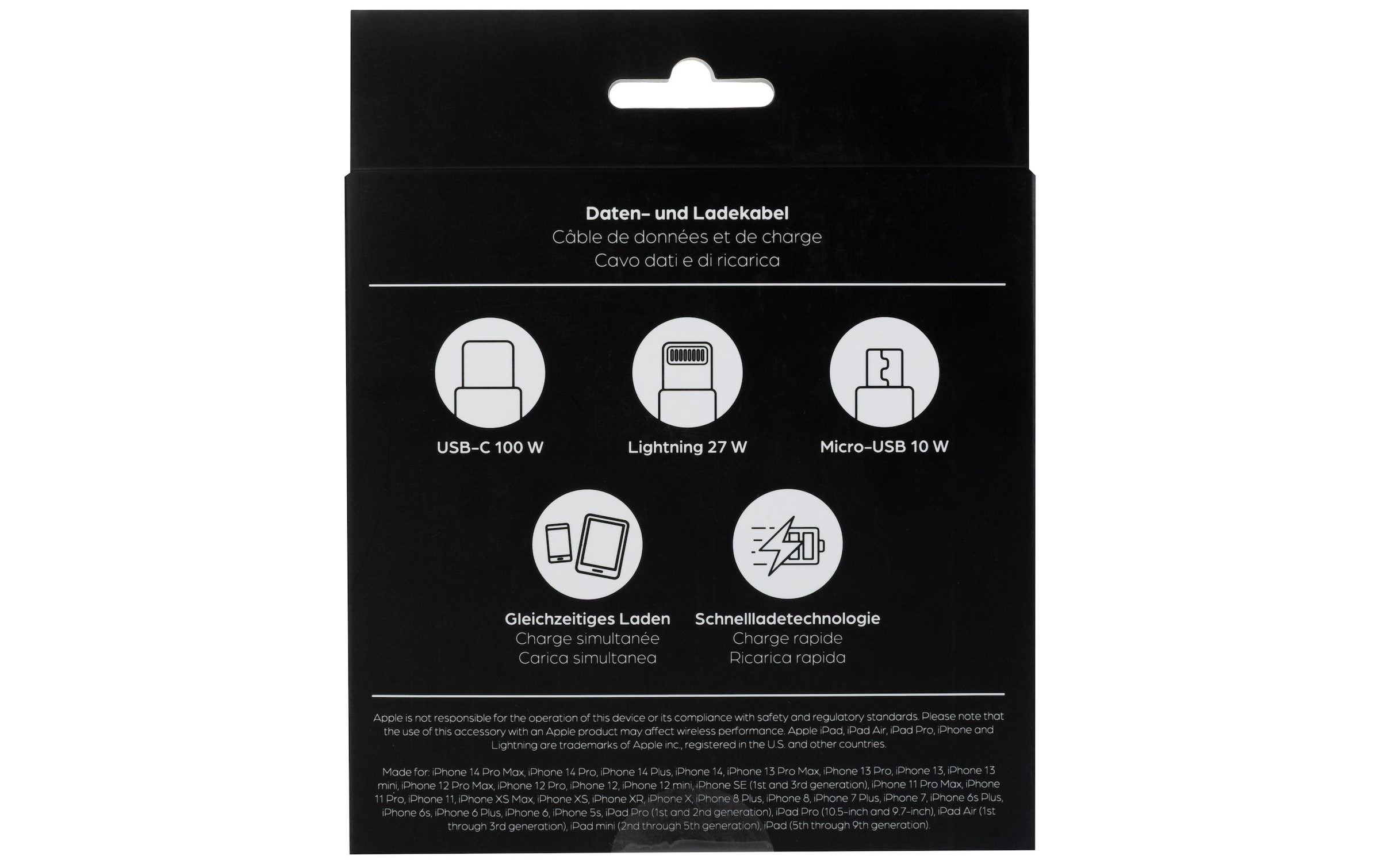 onit USB-Kabel »2.0-Kabel - Lightning/USB-C/Micro-USB B, 1,2 m« 120 cm Multiadapterkabel mit einer Ladeleistung von bis zu 100 W