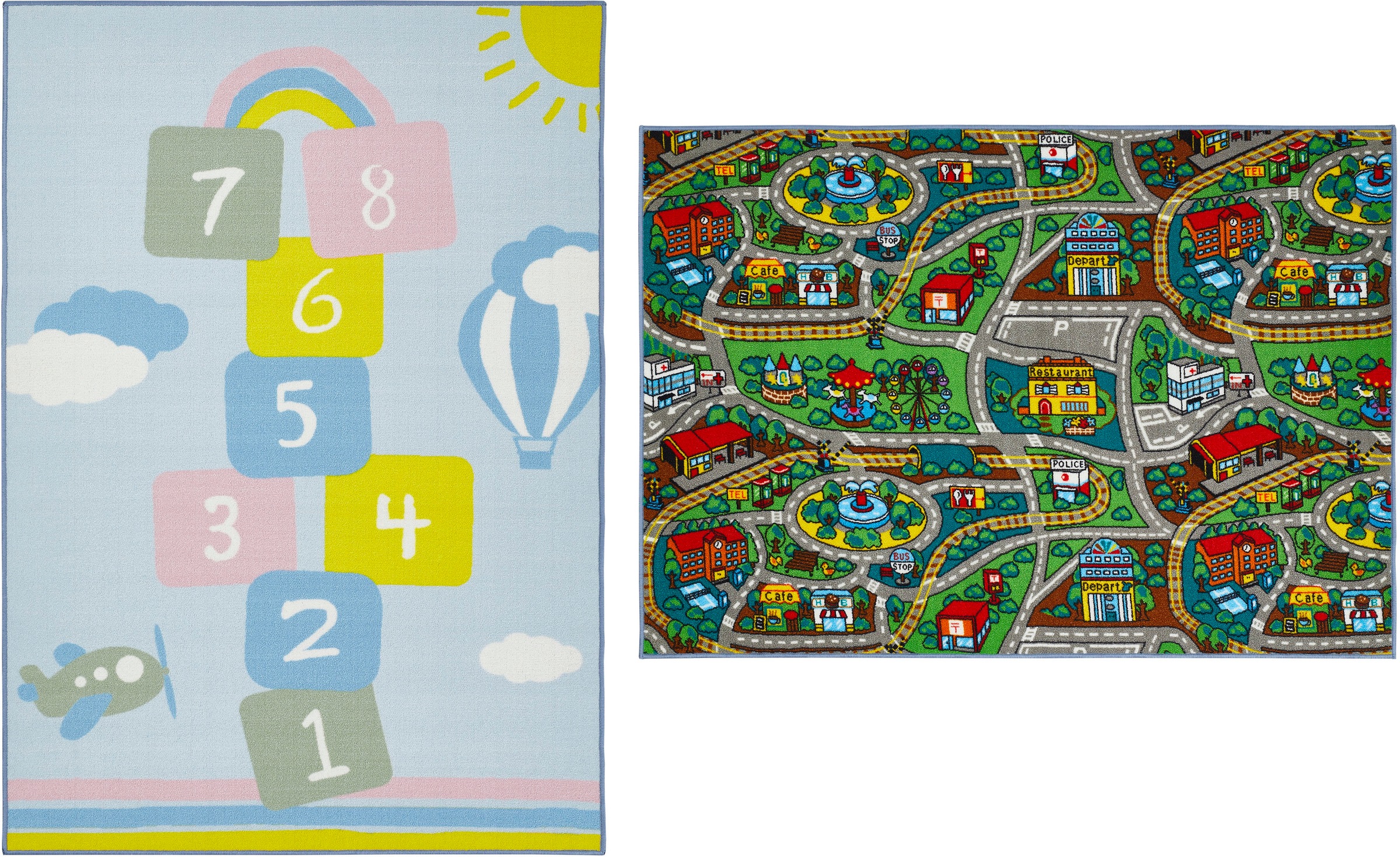 Kinderteppich ANDIAMO "Duo" Gr. 3, bunt (multi), B:133cm H:10mm L:190cm, Kunstfaser, Teppiche, Kinderteppich, Spielteppich, Straßenteppich, beidseitig verwendbar, Hüpfkästchen 3