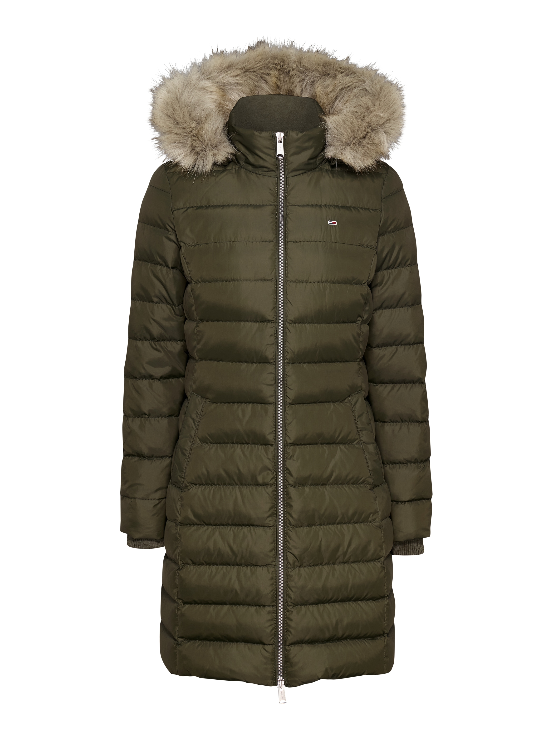 Tommy Jeans Steppmantel »TJW ESSENTIAL HOODED DOWN COAT«, mit Fellimitat, Logostickerei