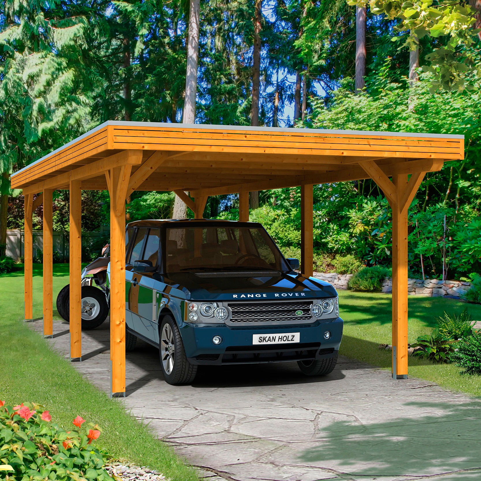 Skanholz Einzelcarport "Spessart", Leimholz-Nordisches Fichtenholz, 291 cm, hellbraun