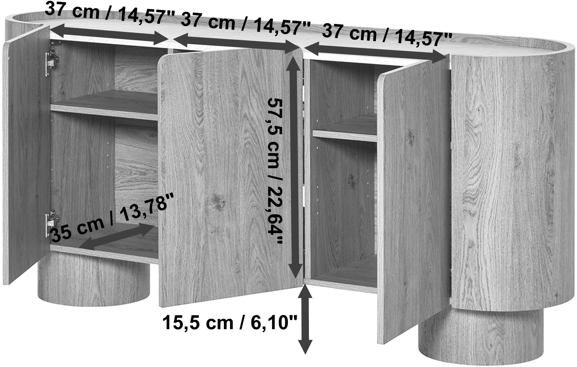 Jahnke Sideboard »CIRCO SB 160«, (1 St.), Sideboard, 3-türig, gerundetes Design, Marmor-Look, Breite 160 cm