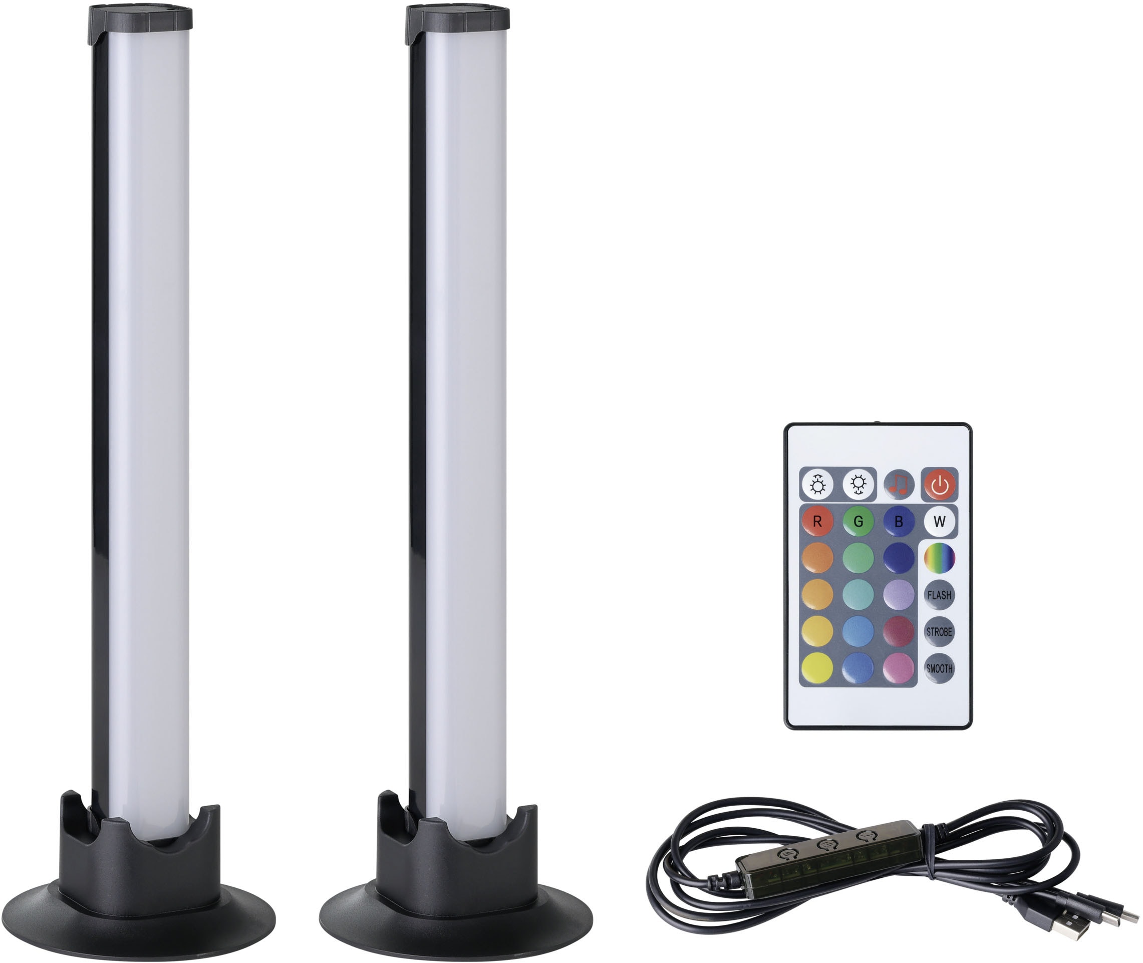 EGLO LED Dekolicht "GAMER LIGHT, Tischlampe, musikgesteuert, 2er Set, Gaming Zimmer", 2, Ø 3cm H: 32,5cm, 2 Stk.schwarz, Leuchten, Fernbedienung