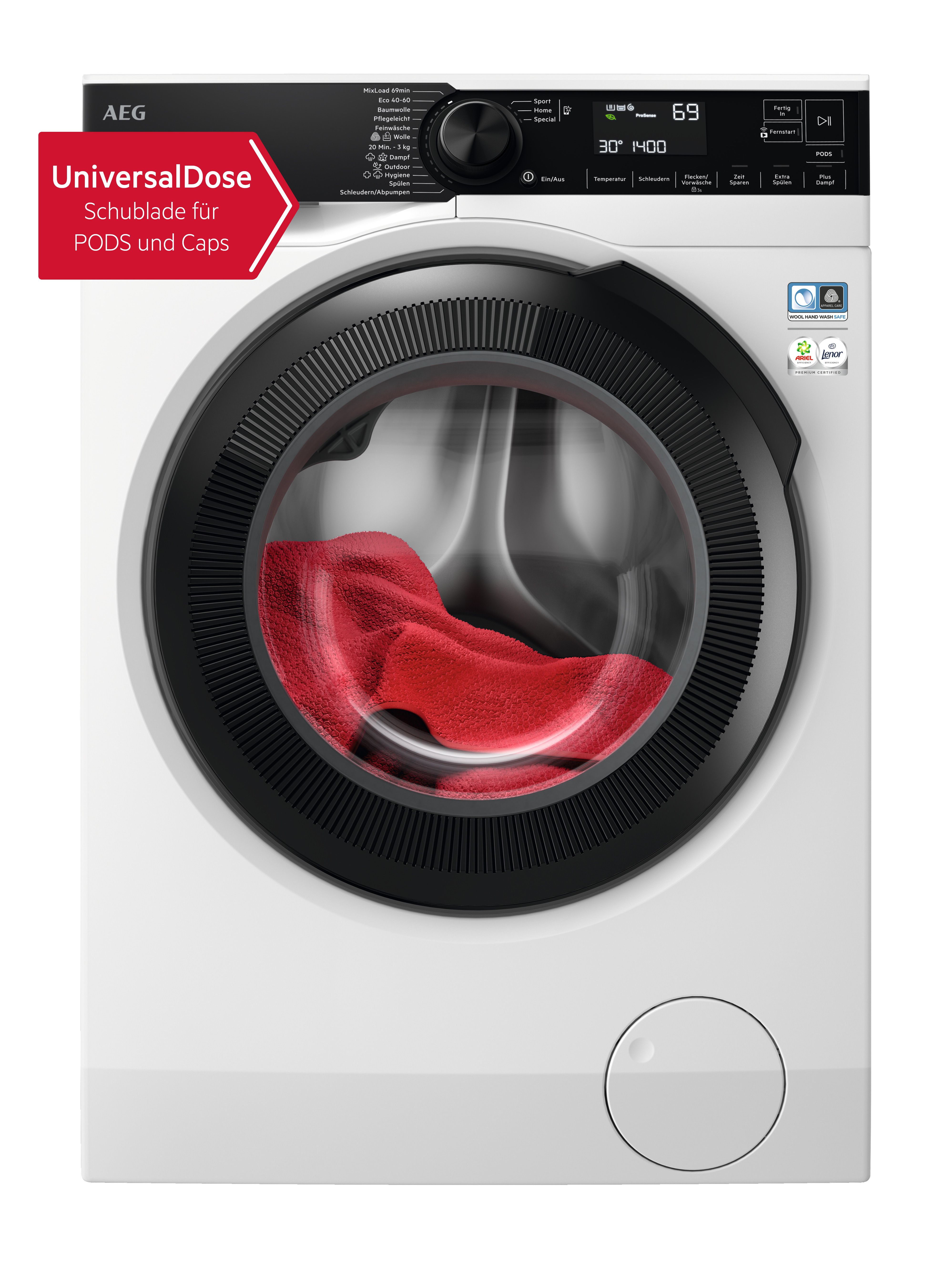 AEG Waschmaschine 7000 ProSteam "LR7EA610FL 914501652" 10 kg 1600 U/min UniversalDose: löst PODS/Caps 60 % schneller auf für beste Reingung