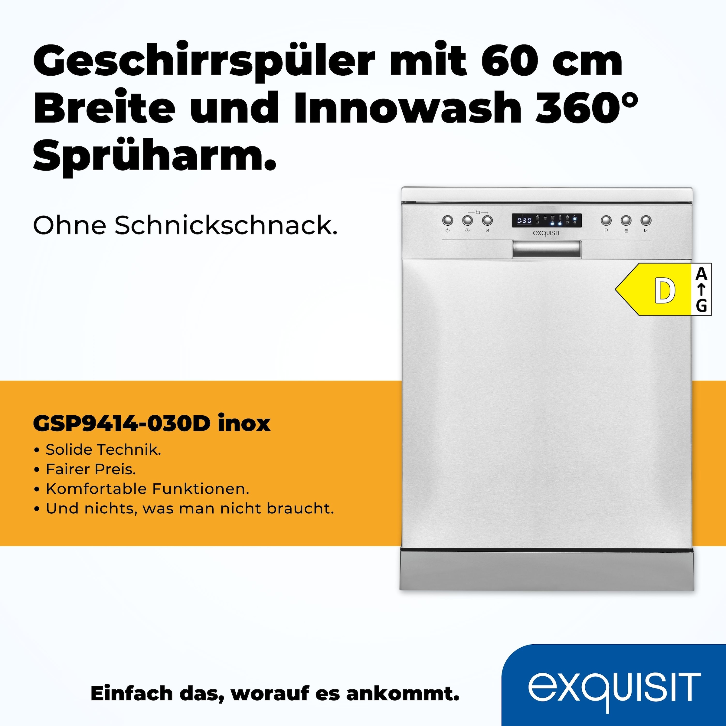 exquisit Standgeschirrspüler »GSP9414-030D inox«, 14 Maßgedecke