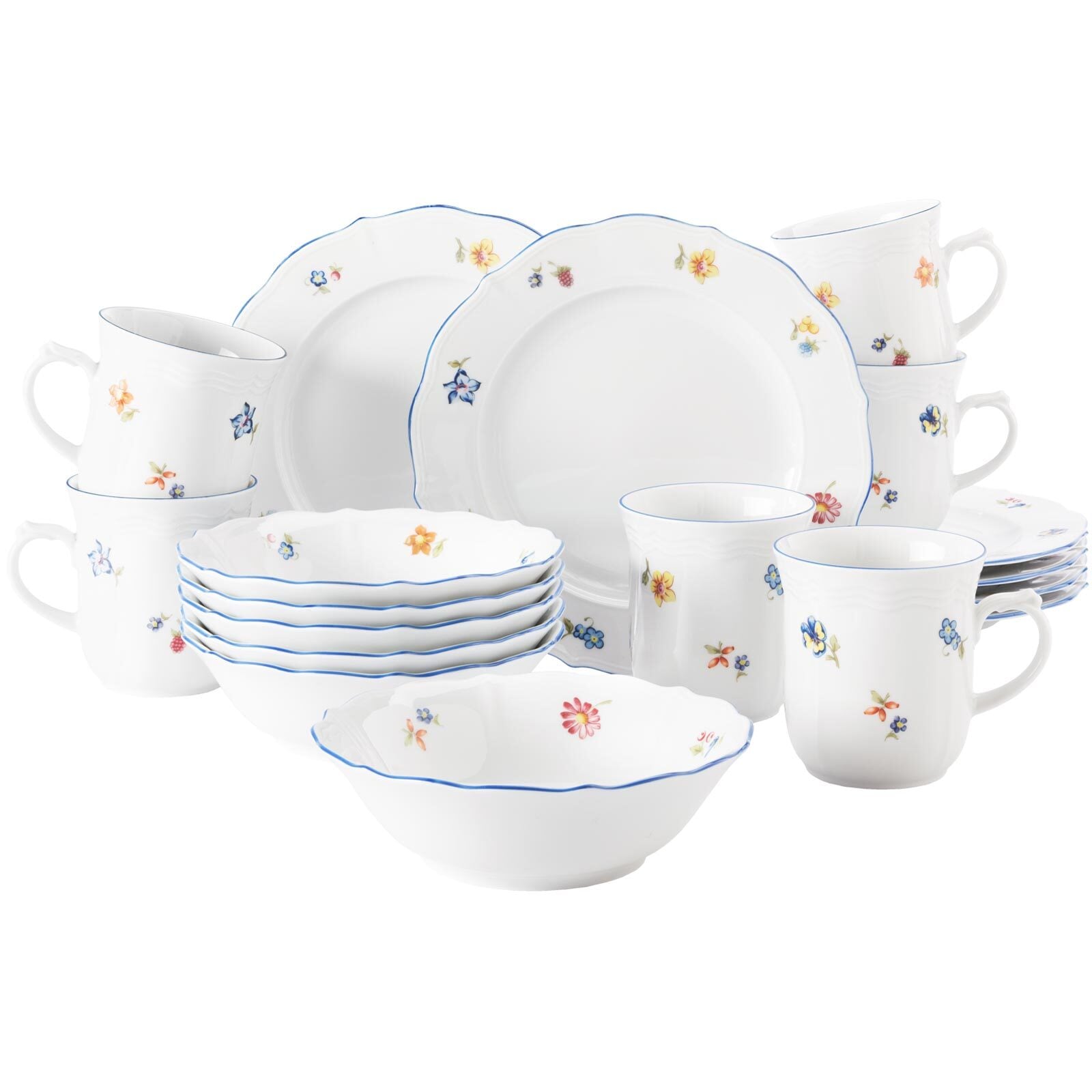 Seltmann Weiden Geschirr-Set "Frühstücks-Set Sonate Nostalgie 18er Set bunt" Spülmaschinengeeignet, Mikrowellengeeignet