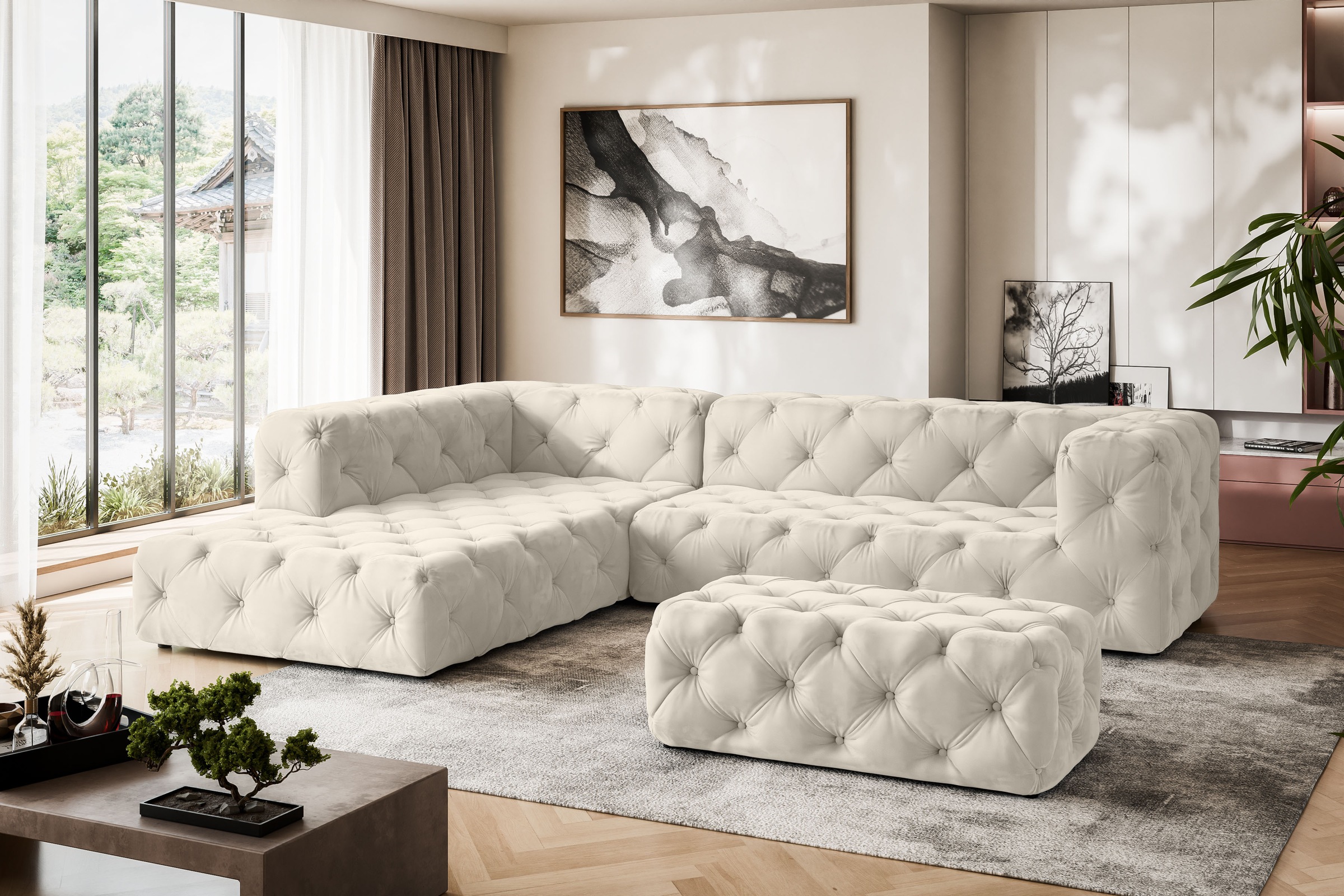 Places of Style Polsterhocker »FOLLINA«, Polsterhocker mit klassischer Chesterfield-Knopfheftung