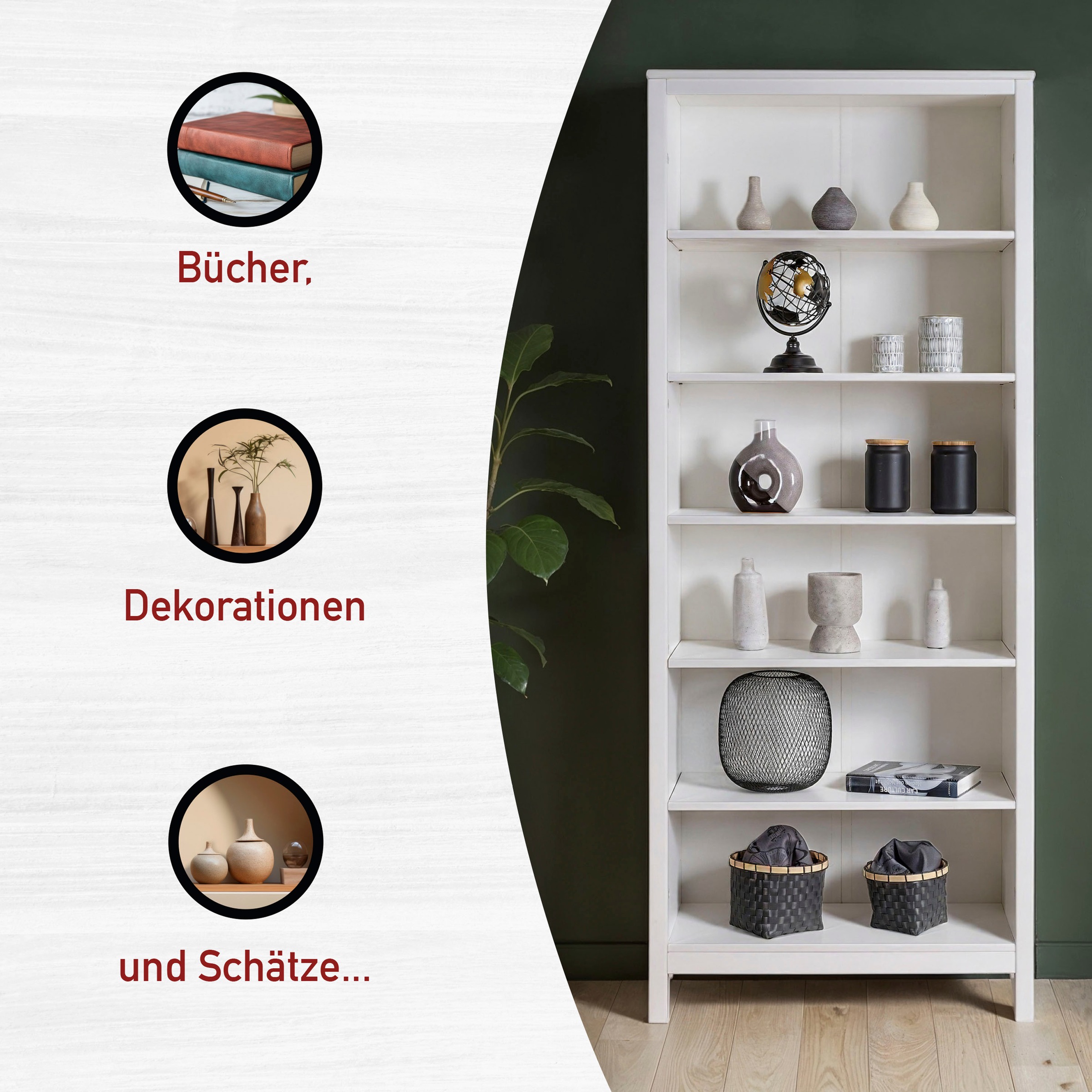 Inter Link Standregal »Pinora, Kiefer Massivholz Weiss, 5 Einlegeböden, 82 x 39,50 x 197 cm« 1 Stk. tlg. Regal im modernem Skandi Look, 2 Größen erhältlich
