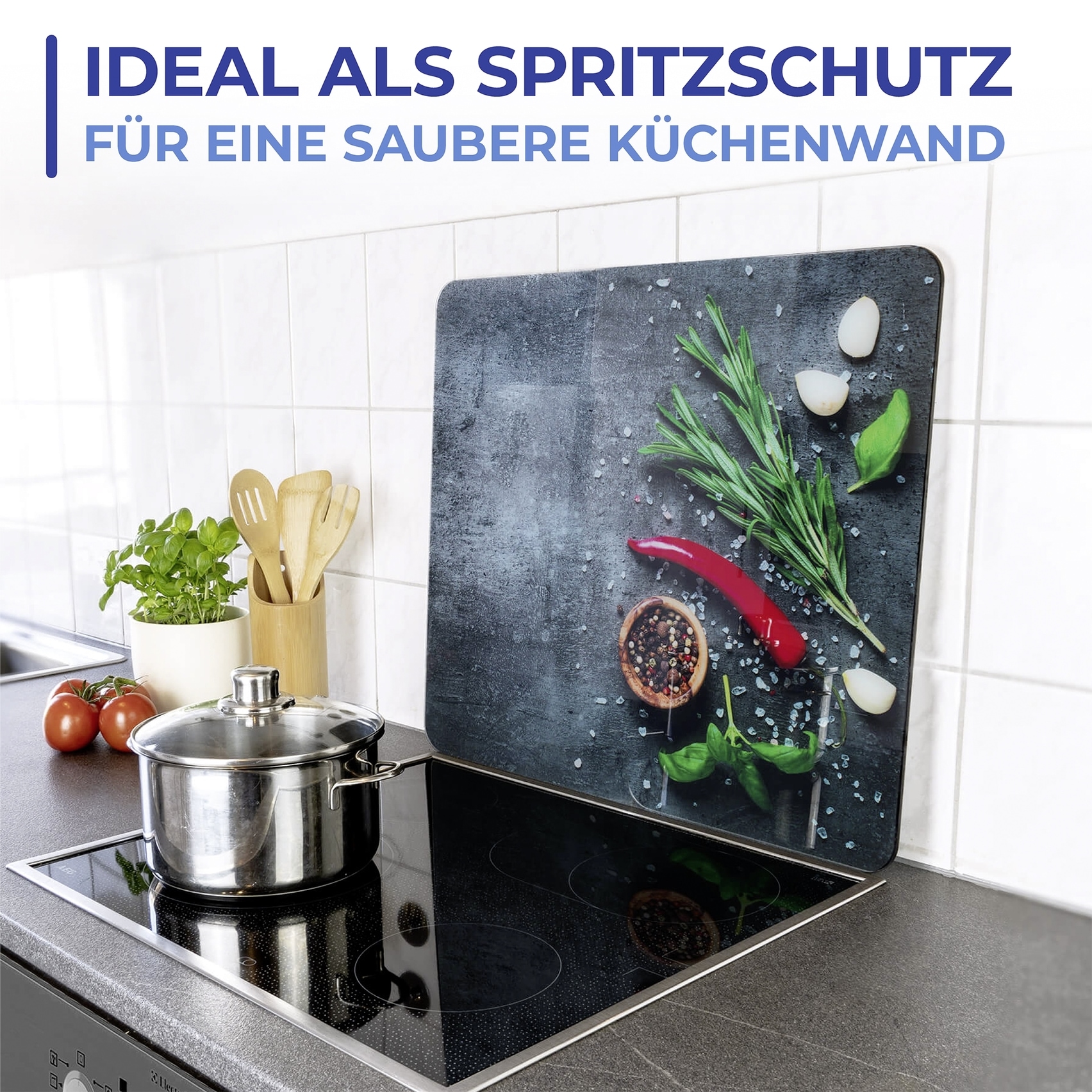 Maximex Schneide- und Abdeckplatte »Modell Rosmarin«, Spritzschutz, Herdblende, Schneidbrett, für Glaskeramik-Kochfelder