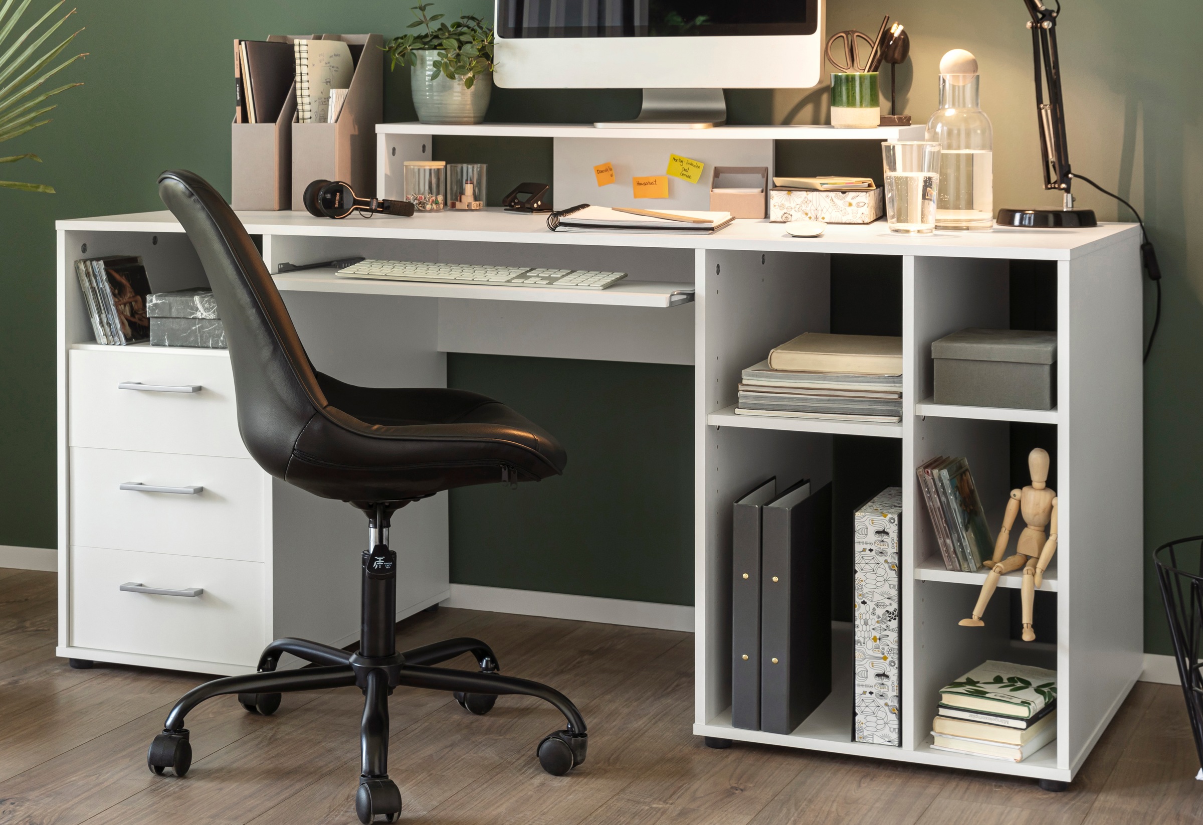 VOGL Möbelfabrik Schreibtisch "Lenny", Tastaturauszug, Aufsatz & Towerfach, günstig online kaufen