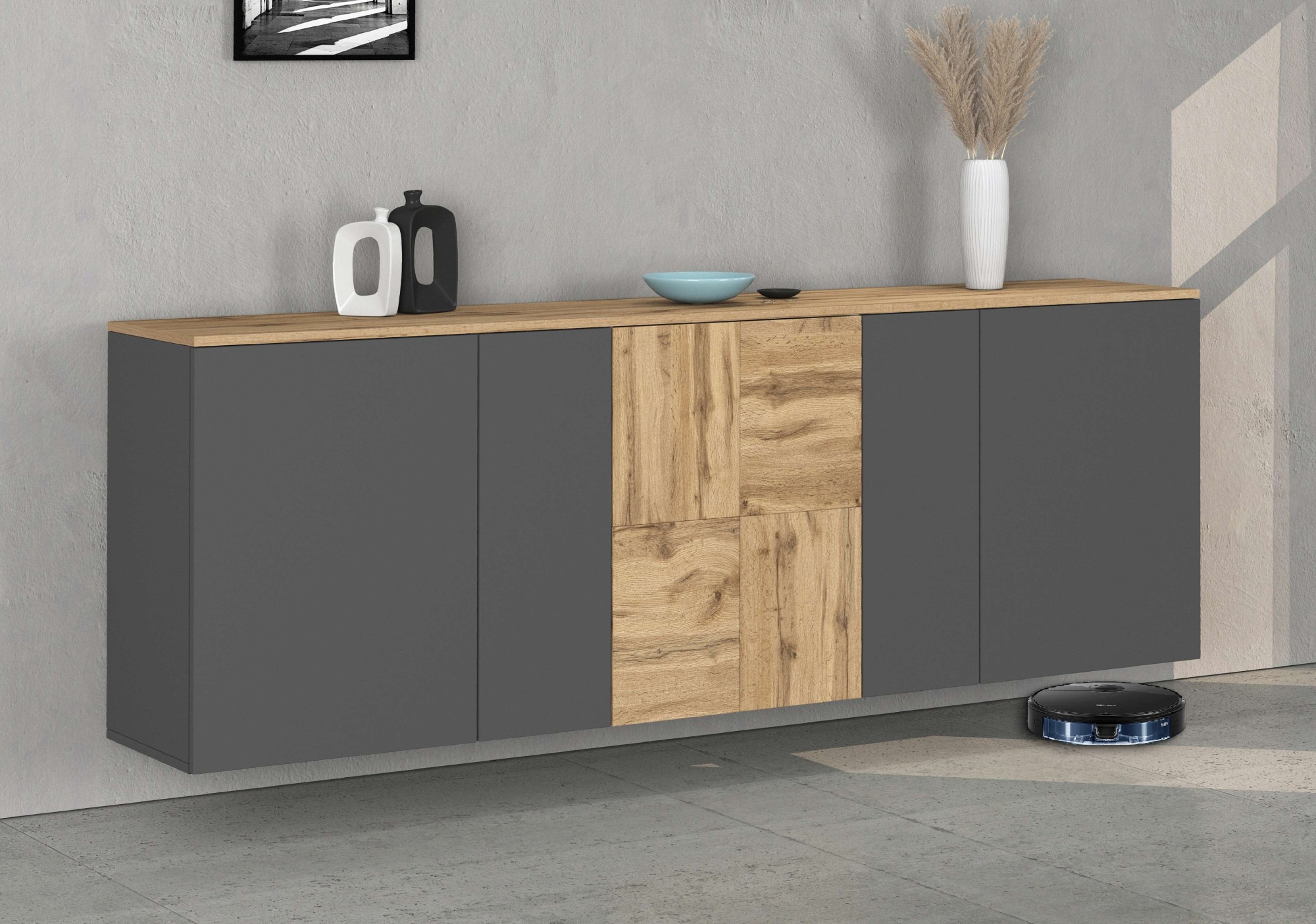INOSIGN Sideboard »Sideboard ISEO, Kommode, Schrank, Kredenz« 1 Stk. tlg. stehend/hängend, 5 Türen, 6 Fächer, Breite 200 cm