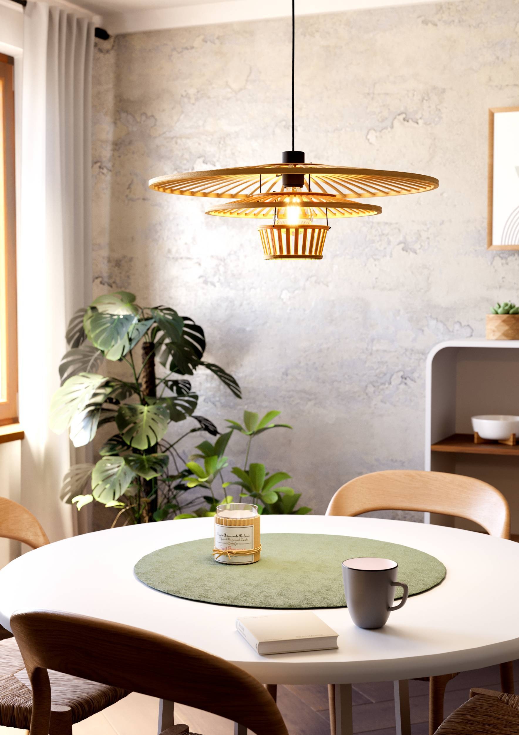 EGLO Hängeleuchte »Lydney Hängelampe, Pendelleuchte, Esszimmerlampe Japanisch, E27, Lampe« E27 1 Stk. Hängeleuchte - H110 x Ø57 cm - schwarz - 1X40W exkl.