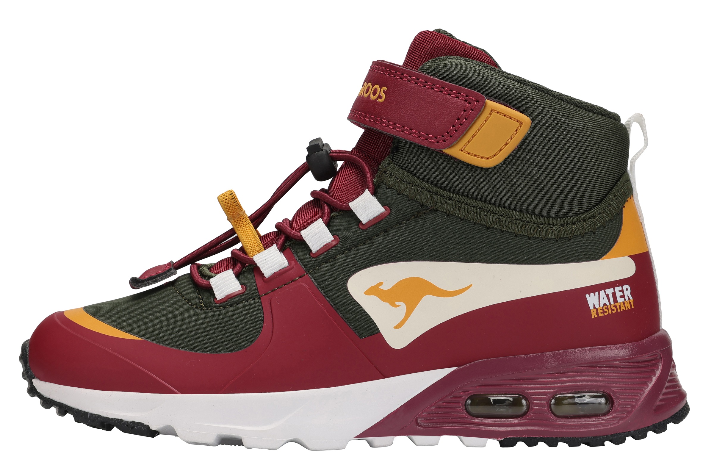 Sneaker KANGAROOS "KX-HYDRO", Mädchen, Gr. 28, grün (military grün, leafy jumpers), Synthetik, Textil, Schuhe Sneaker, Wasserdicht, Schnellschnürung