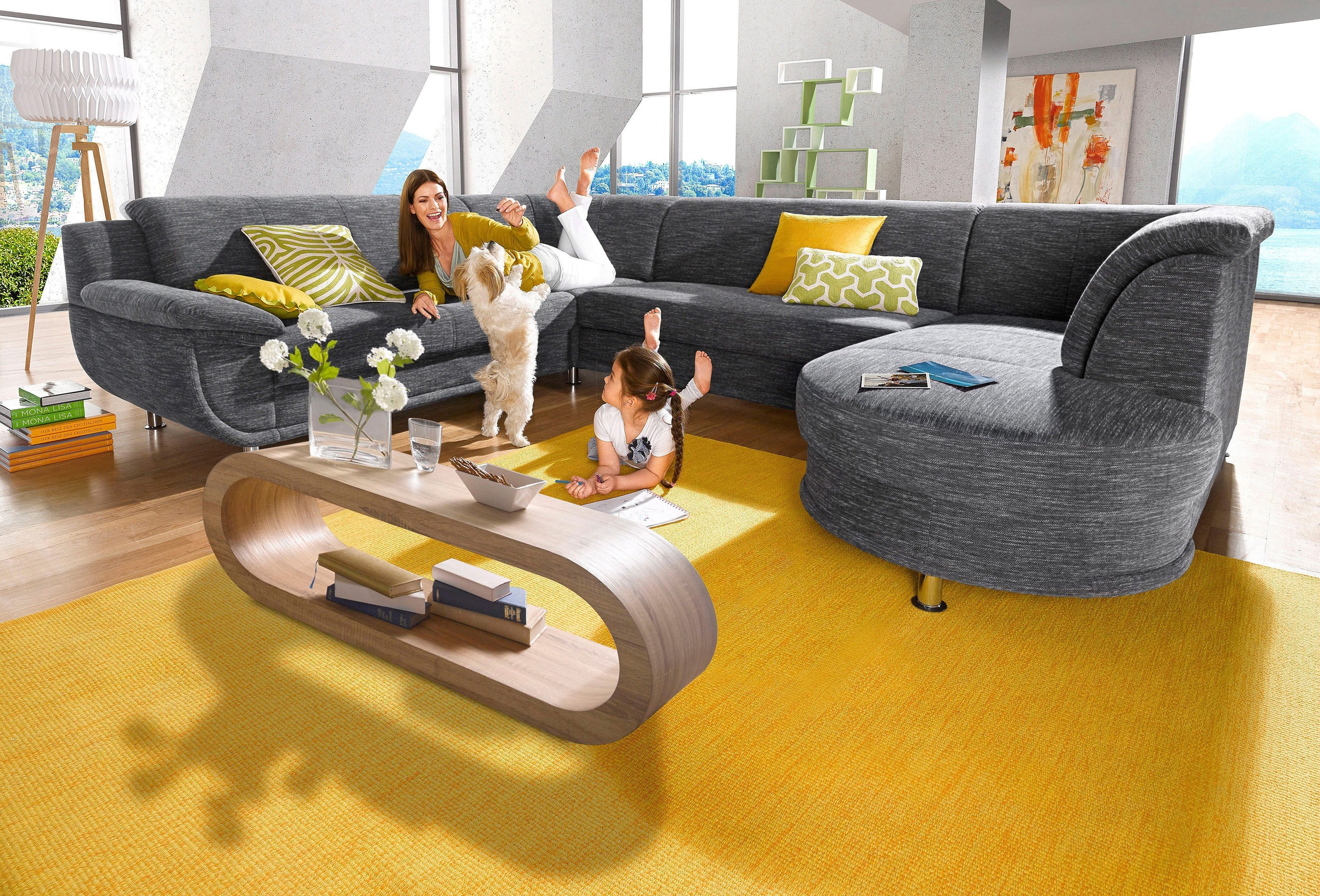 TRENDMANUFAKTUR Wohnlandschaft "Rondo, wahlweine mit Federkern, Breite 320cm, U-Form" inkl.Federkern und mit Bettfunktion