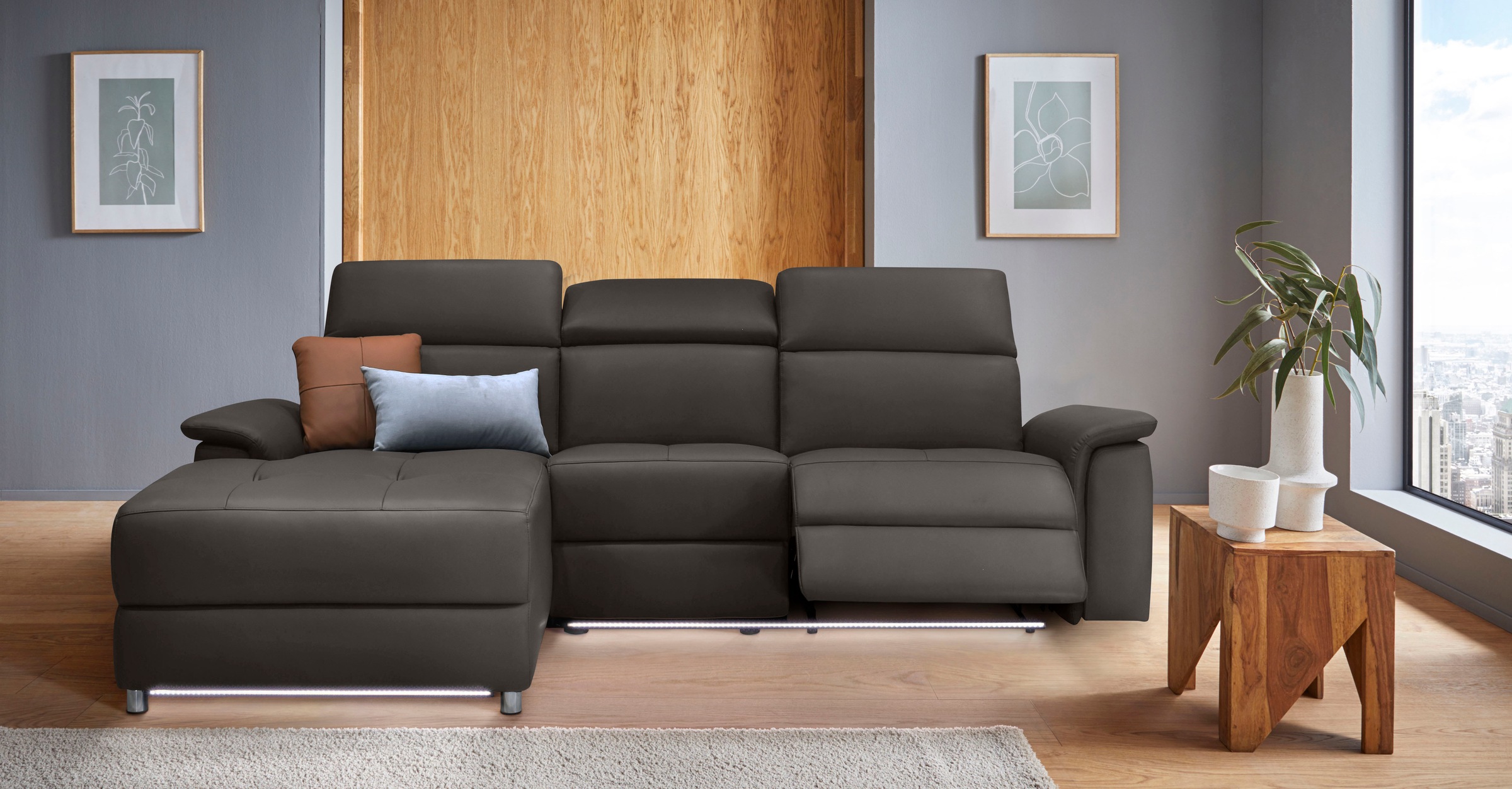 Home affaire Ecksofa "Pareli, L-Form, 259cm,m. Recamiere, Echtleder, Kunstl günstig online kaufen