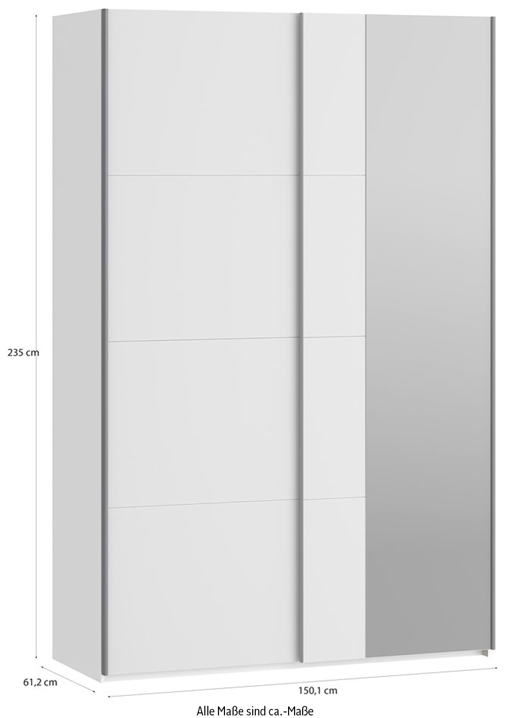 FORTE Schwebetürenschrank »Fittio. Made in Europe, 2 Schiebetüren, modernes Design«, Höhe 2,35 mtr, stehende Montage, Spiegel