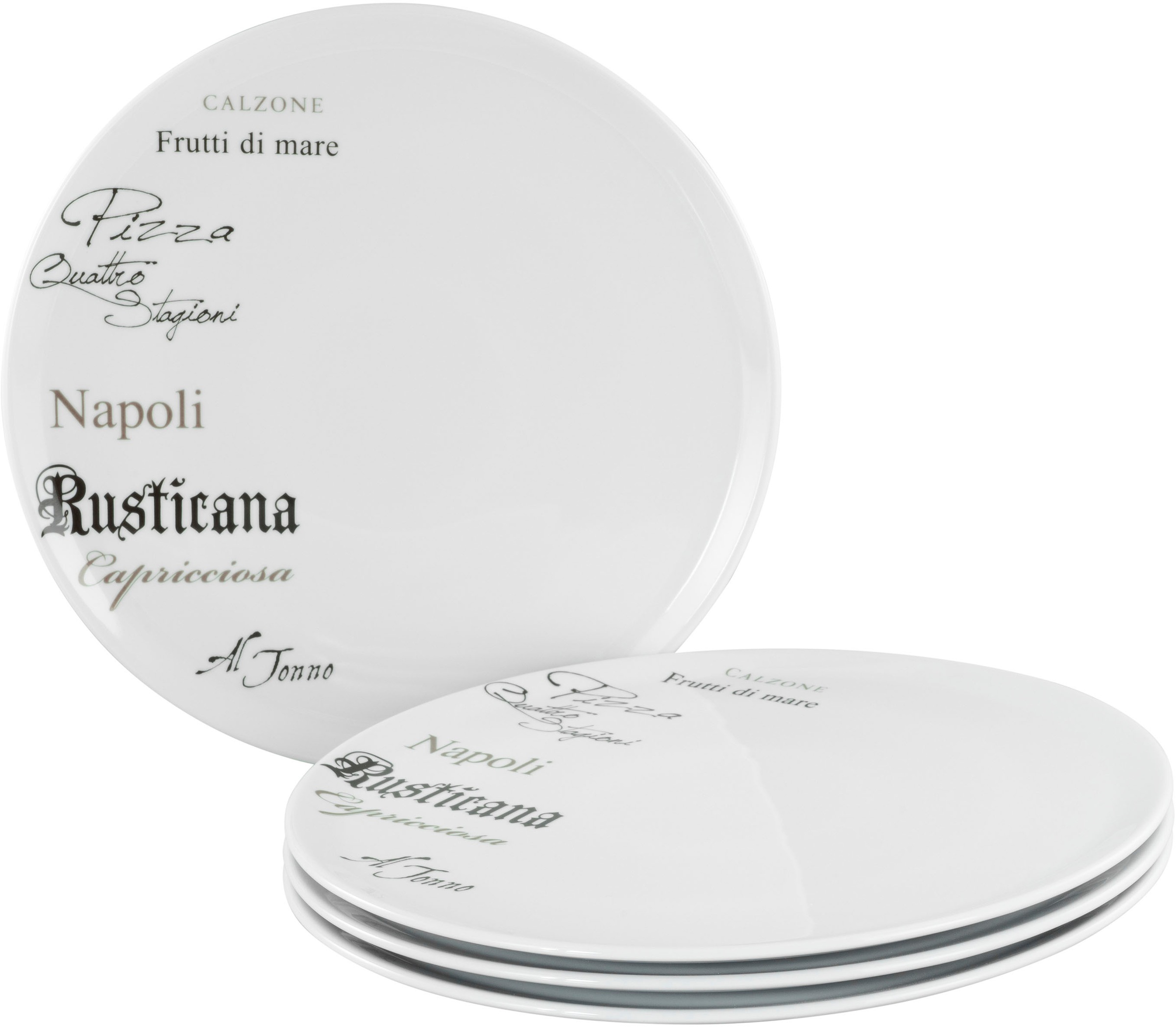 CREATABLE Pizzateller "Europa Gustoso, Pizzateller 33 cm 4-tlg", 33cm, weiß, Speiseteller, Vielseitig einsetzbar, Dezente Dekoranlage