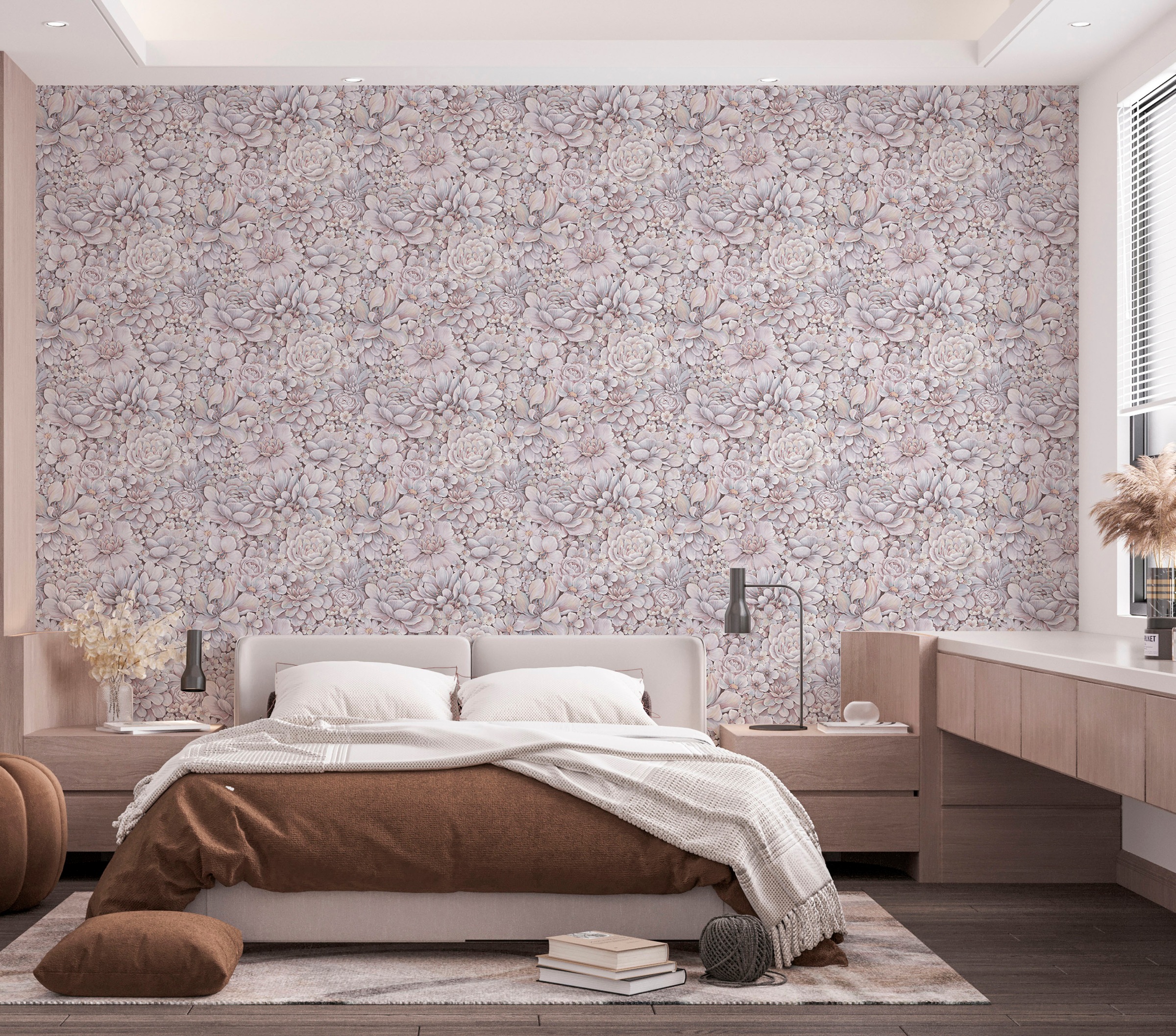 Wohnzimmer BAUR Vliestapete Rechnung »Flower«, Schlafzimmer Küche Blattmotiv für matt, auf | Marburg Vliestapete moderne