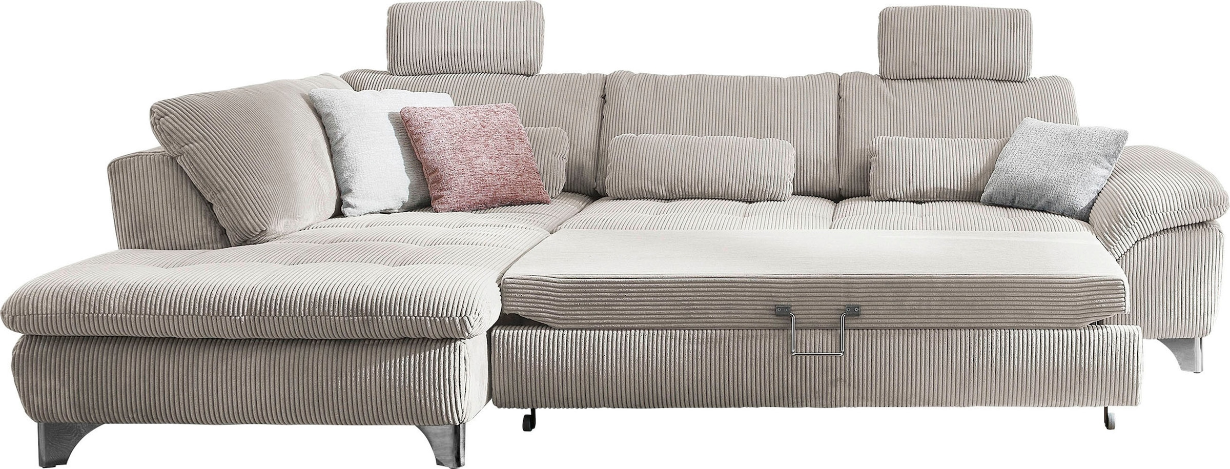 Die PlanBar Ecksofa »MP-IN14007 L-Form«, wahlweise mit Bettfunktion und verstellbaren Kopfstützen, in Cord