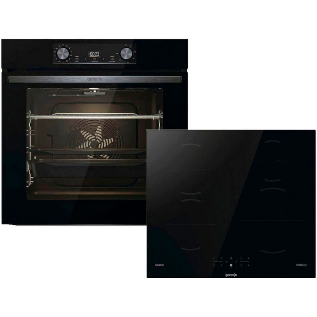 GORENJE Backofen-Set »BLACKSET2«, BLACKSET2, mit 1-fach-Teleskopauszug, Aqua Clean