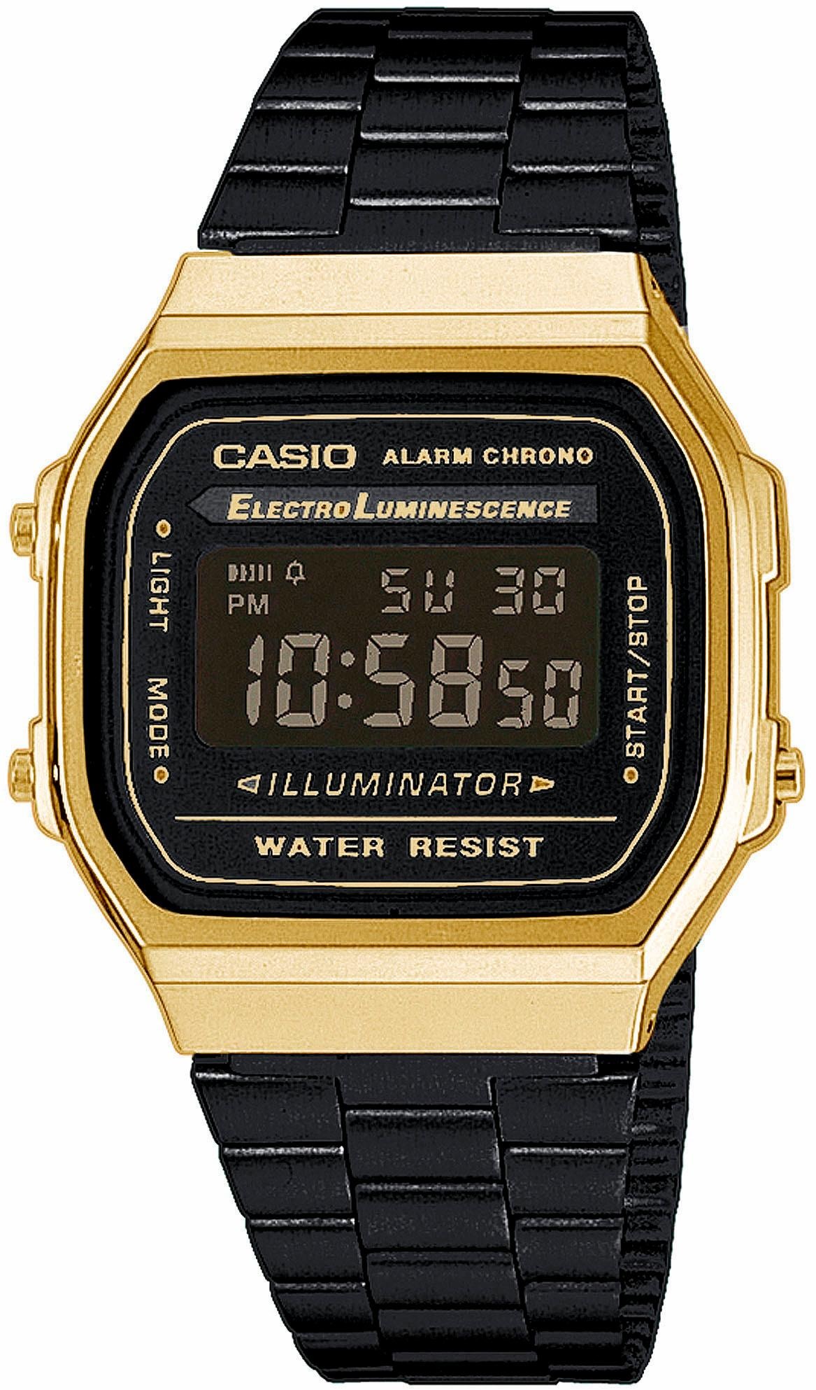 CASIO VINTAGE Chronograph »A168WEGB-1BEF«, Quarzuhr, Armbanduhr, Damen, Herren, digital, retro, Stoppfunktion