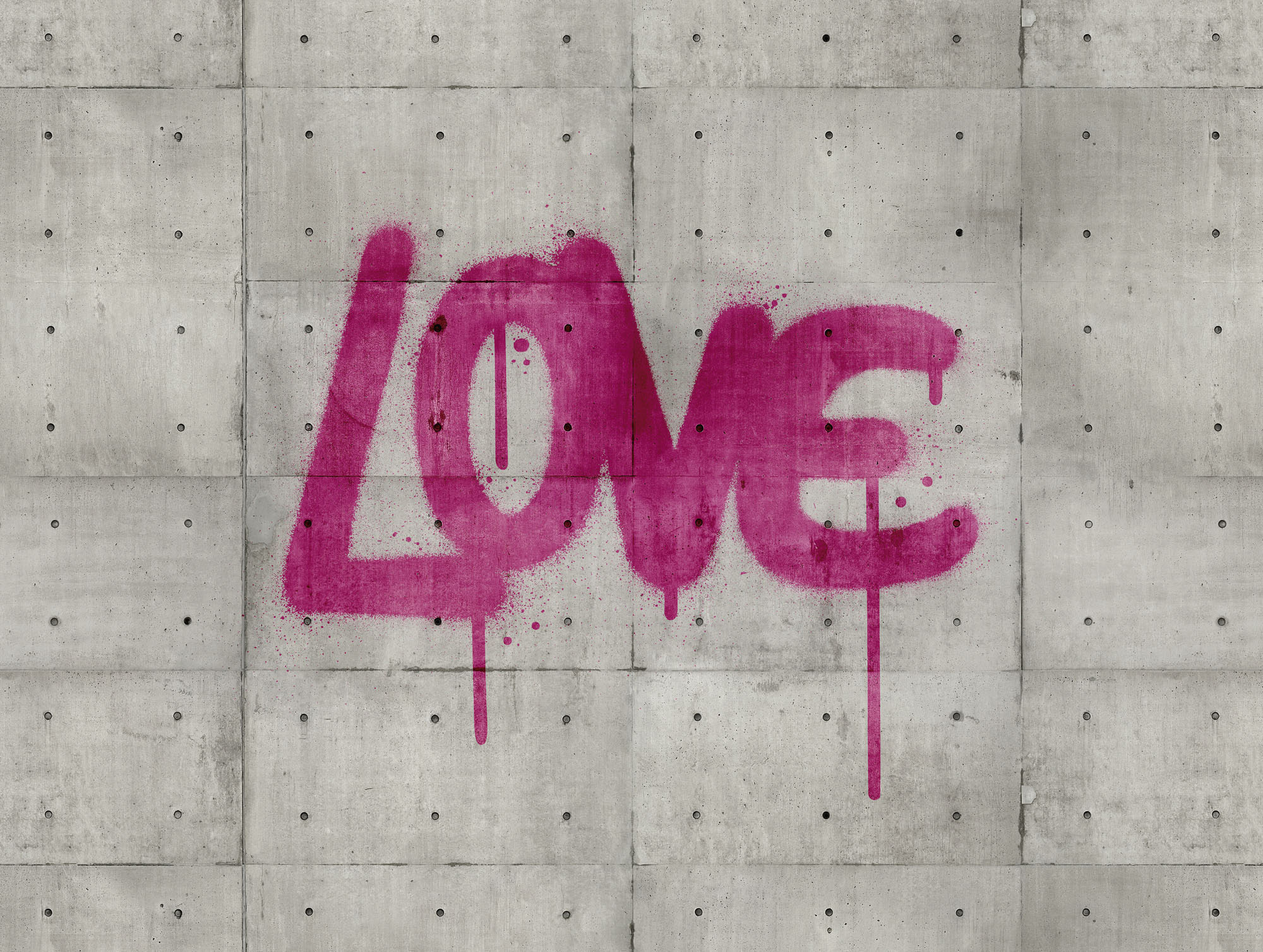 living walls Fototapete "The Wall" Steinoptik mit Schrift urban glatt Fototapete Modern Tapete Betonoptik Pink Tapeten Wohnzimmer Flur Optik