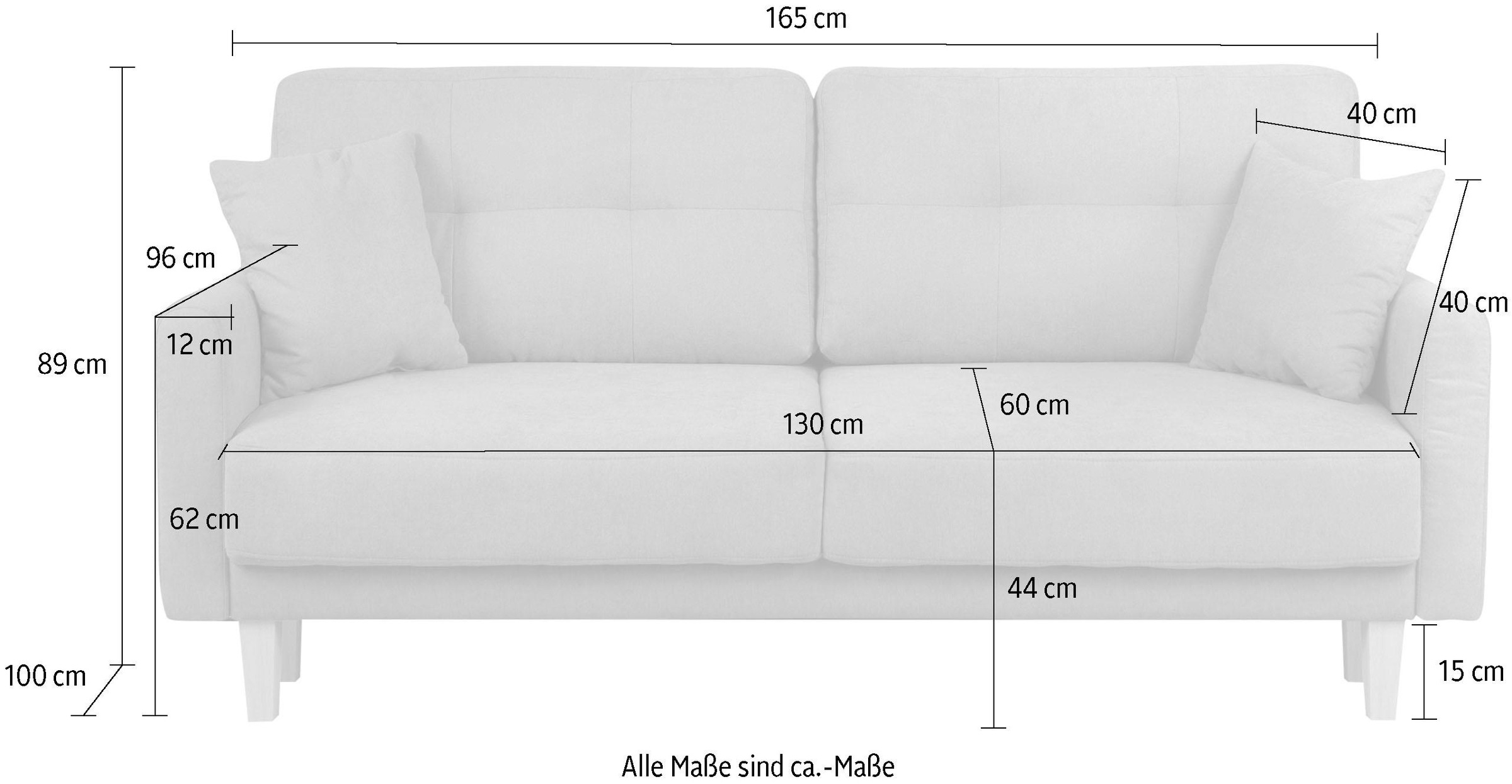 Home affaire 2-Sitzer »TRIPLO mit Wellenunterfederung, Maße B/T/H: 165/100/89 cm«, Sofa mit Steppung im Rückenbereich, incl. Rückenkissen und Zierkissen