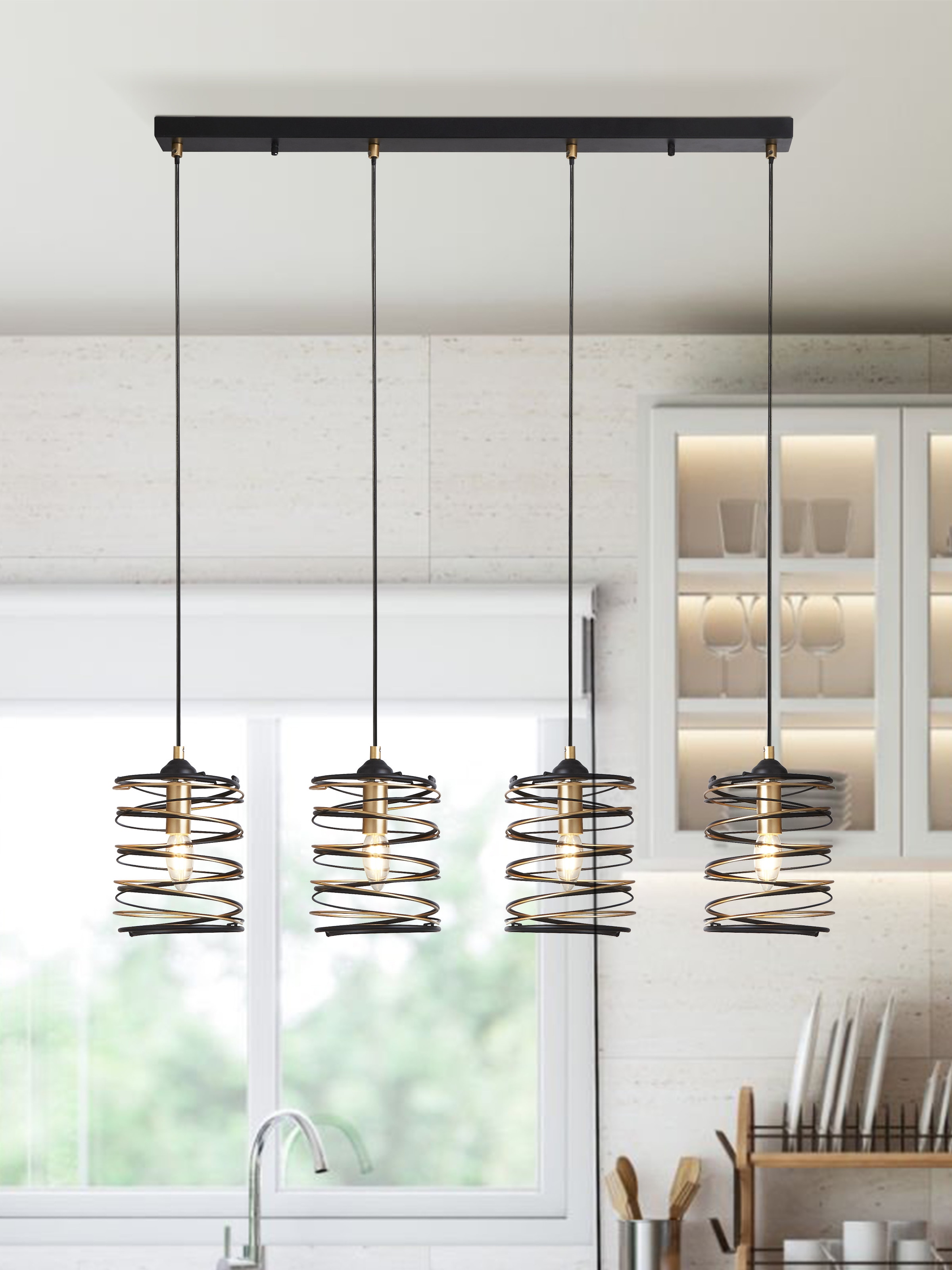 Searchlight Pendelleuchte »Spring 4Lt Pendelleuchte - Schwarzes und Goldenes Metall« E14 1 Stk.
