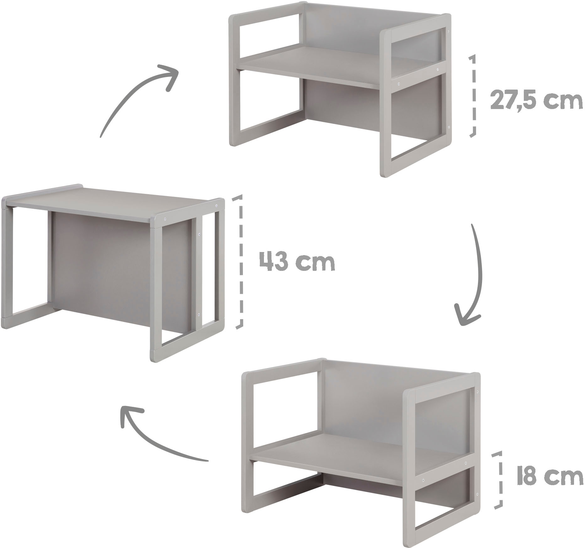 roba® Kindersitzgruppe »3in1, grau«, als Wendehocker mit 3 verschiedenen Höhen verwendbar