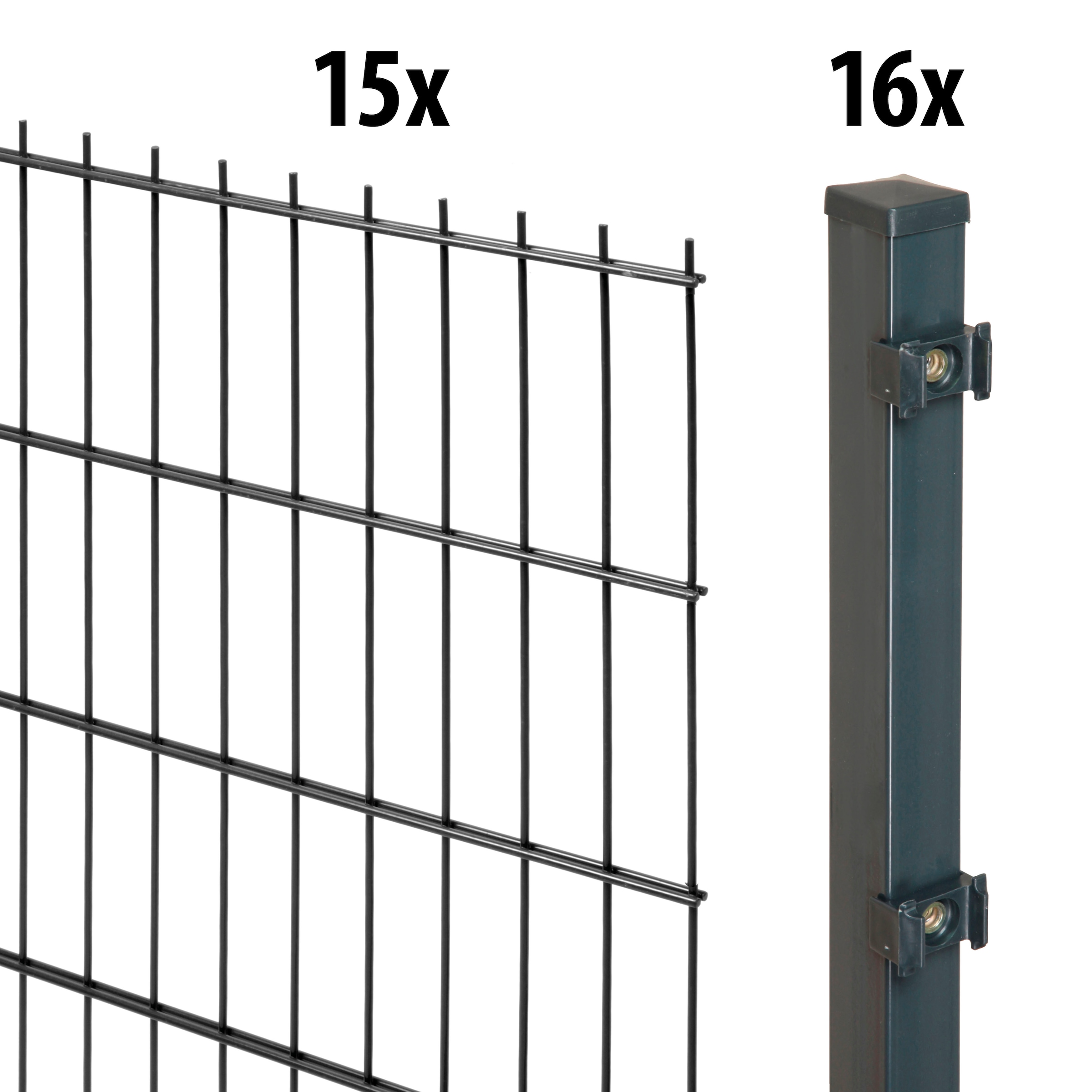 GARDEN N MORE Doppelstabmattenzaun "Standard", 15 Elemente für 30 m, LxH: 200 x 203 cm, mit 16 Pfosten