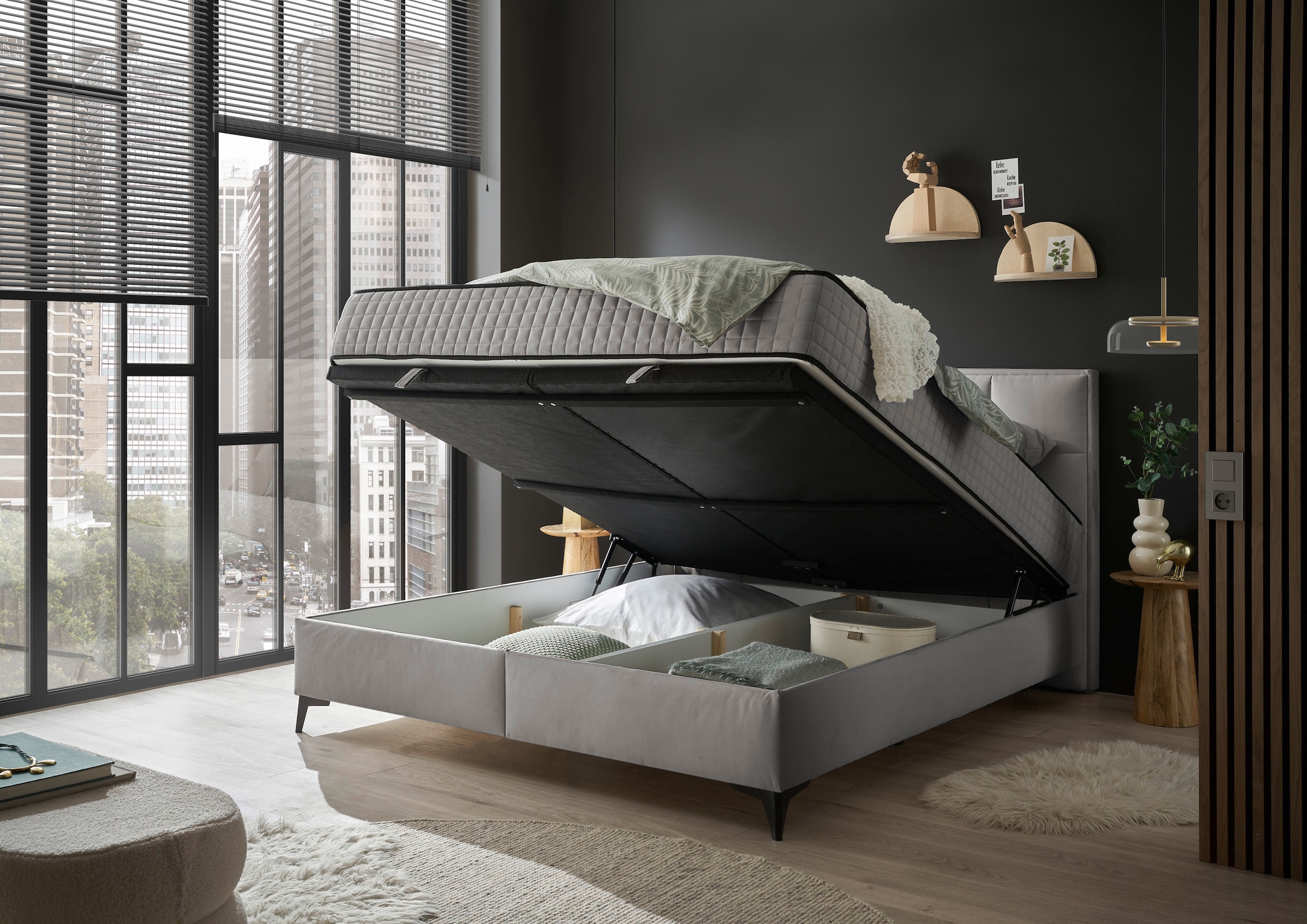 ED EXCITING DESIGN Boxbett »Monroe inkl. Bettkasten, erhältlich in den Breiten 160cm & 180cm«, Duo-Matratze - feste Seite mit Kokosmatte