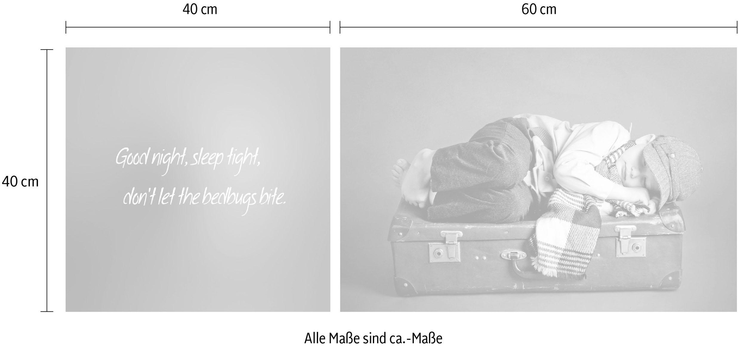 queence Leinwandbild »Good night«, Kind-Koffer-Kunst-Modern-Spa-Spa Bilder-Sprüche-Sprüche & Texte-Schriftzug-Schriftzüge, (Set), Premium-Leinwandstoff, Handarbeit aus Deutschland, Spruch, 2er Set