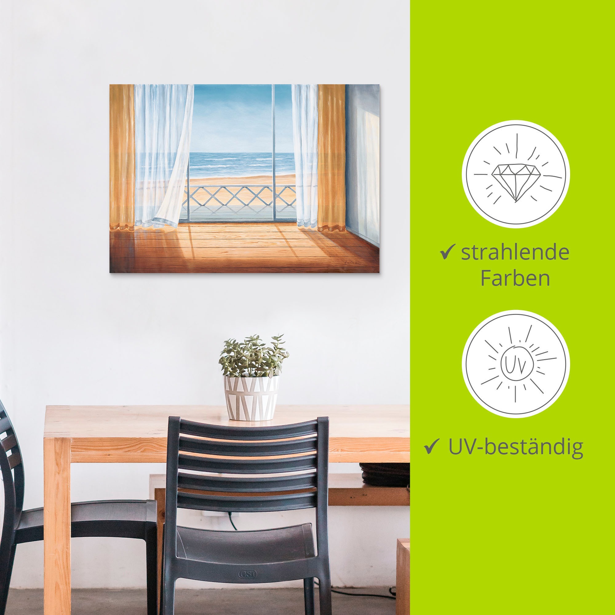 Artland Wandbild »Terrasse mit Meerblick«, Fensterblick, (1 St.), als Alubild, Outdoorbild, Leinwandbild in verschied. Größen