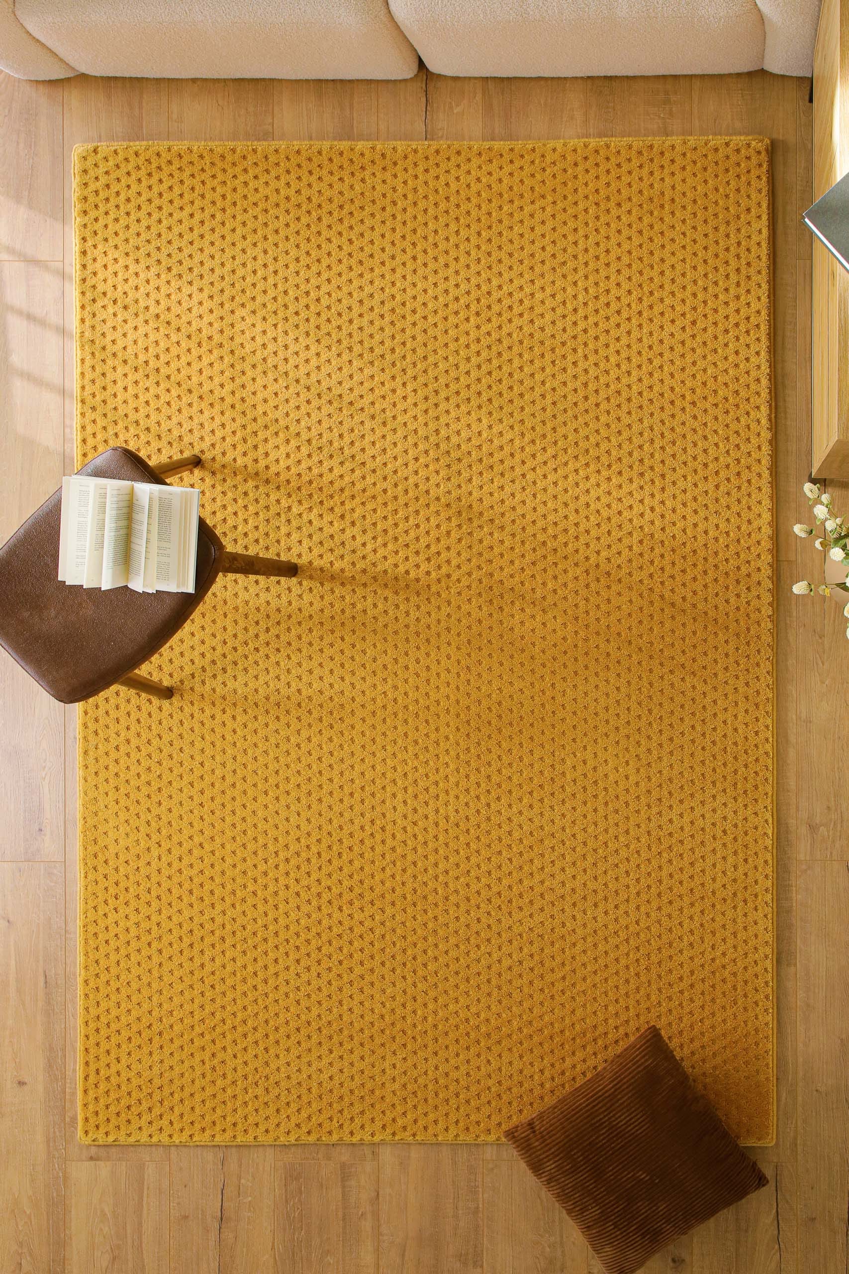 Teppich WECON HOME "Castello THREE", gelb, B:140cm H:7mm L:200cm, Schurwolle, Teppiche, Teppich, Schurwolle, Kurzflor mit Hoch-Tief-Effekt, Wohnzimmer, Punktmuster