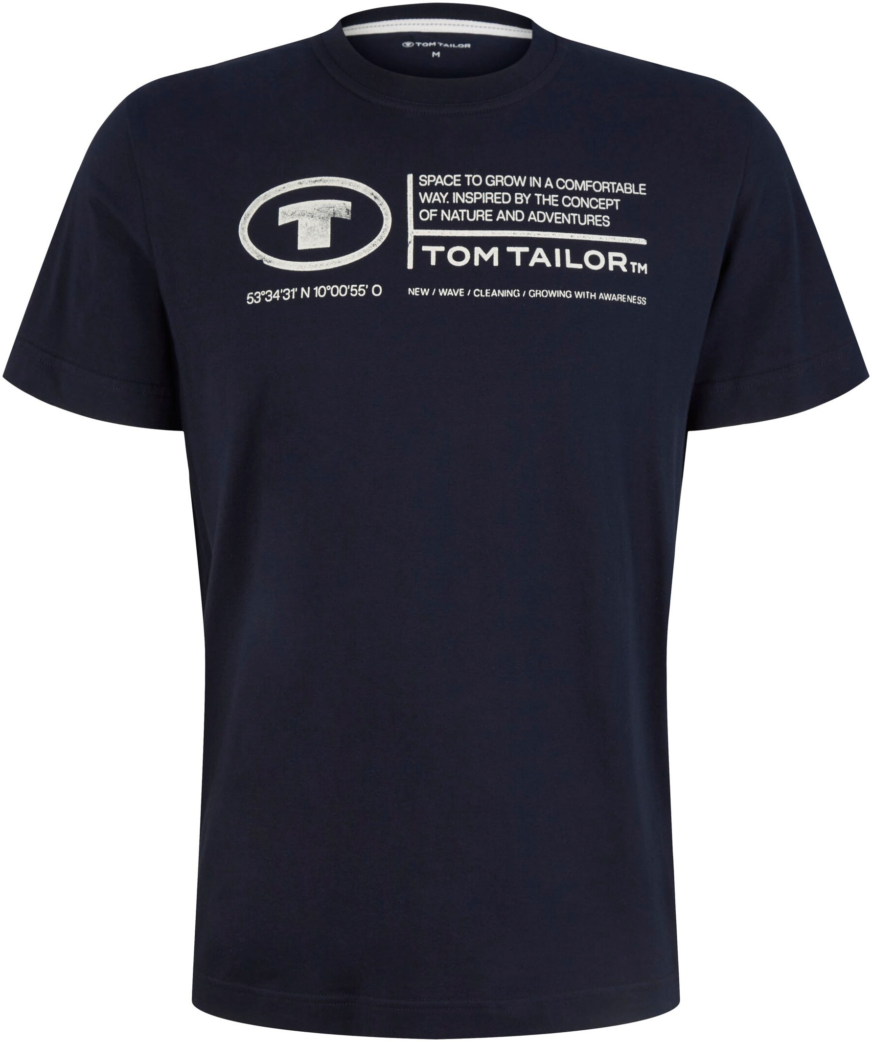 Print-Shirt TOM TAILOR "Tom Tailor Herren T-Shirt Frontprint", Herren, Gr. XXL, blau (dunkelblau), Obermaterial: 100% Baumwolle, regular fit, Rundhals, Shirts 3