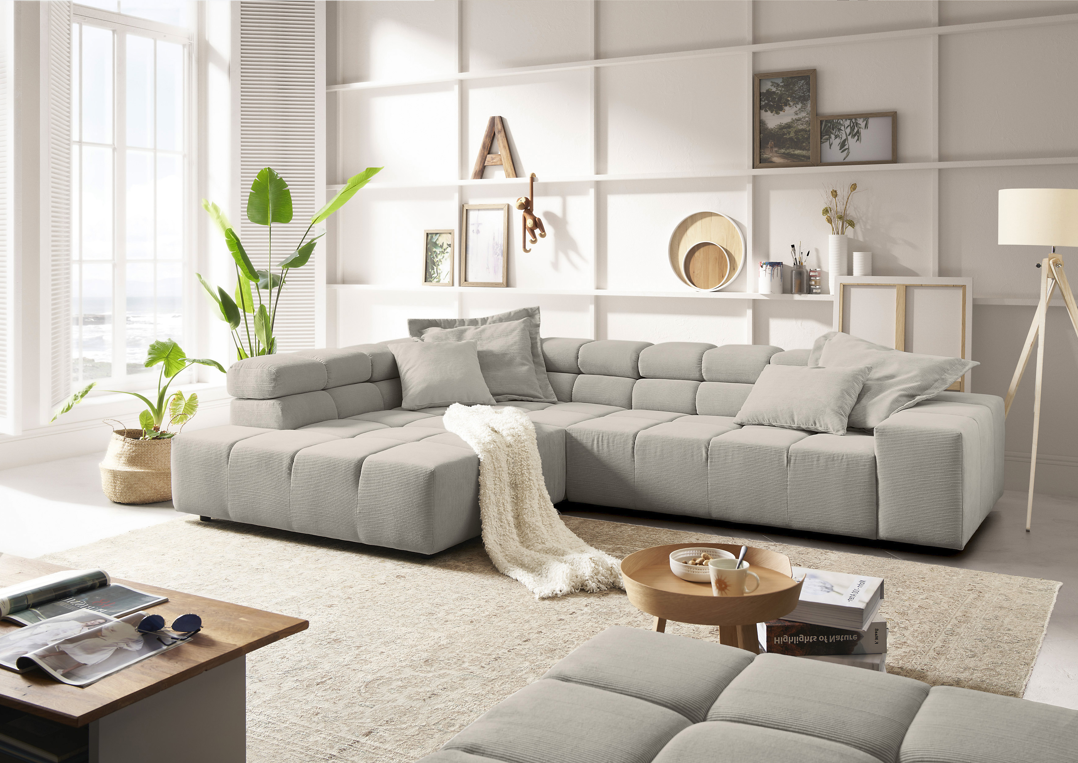 Home affaire Ecksofa "Ancona, Ecksofa, incl. Kopfteilverstellung, Breite 319 cm, L-Form" wahlweise motorische Sitztiefenverstellung, auch in Cord + Easy Care