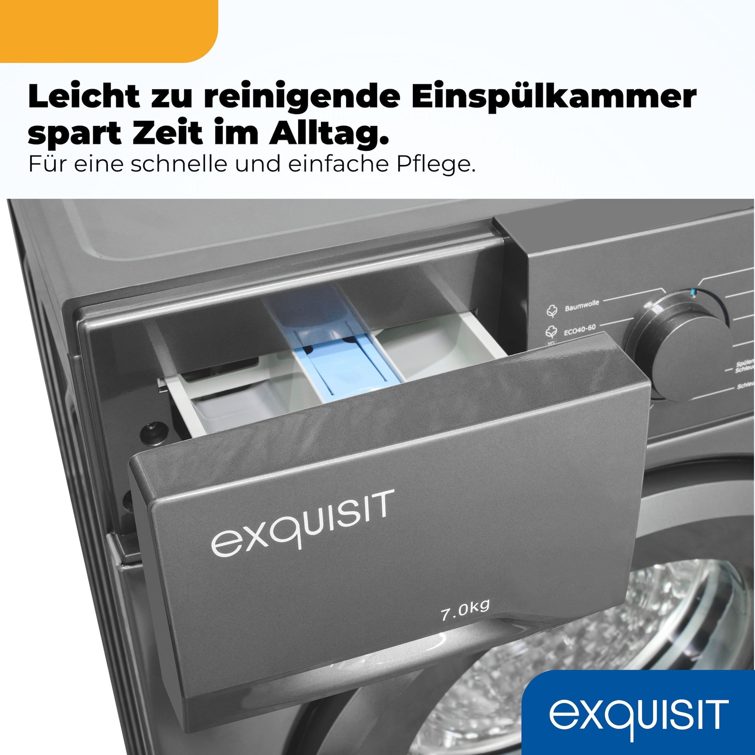 exquisit Waschmaschine »WA7014-021A inoxlook-az« 7 kg Kurzprogramm-frische Wäsche nach 15 Minuten,AquaStop-Vollwasserschutz