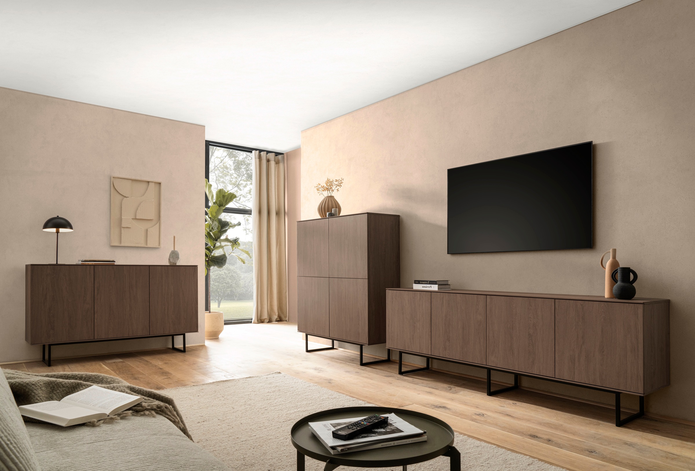 Home affaire Wohnzimmer-Set »Lund, moderne Anbauwand, Wohnzimmer-Set in Stone Oak oder Nussbaum« 2 Stk. tlg.