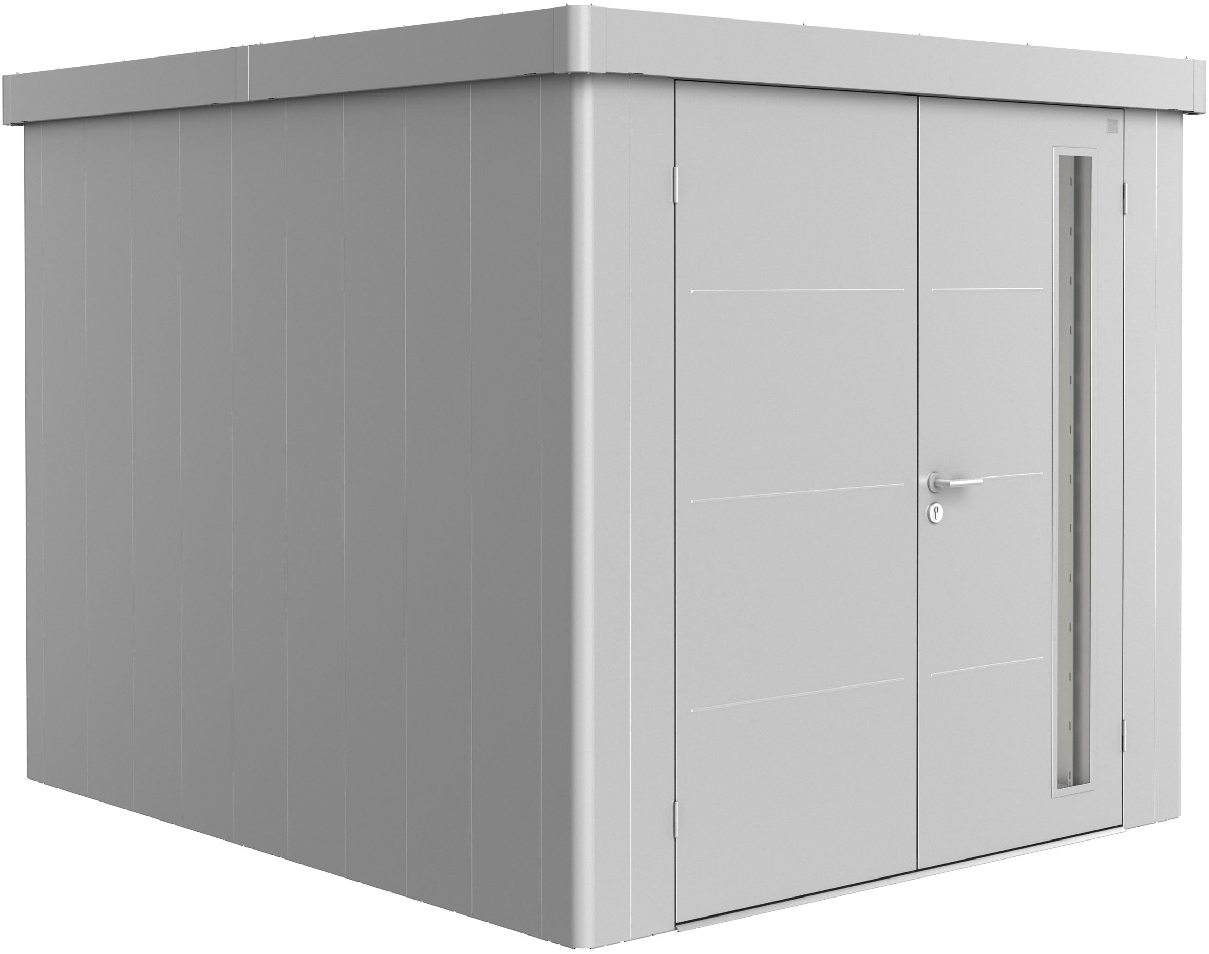 Gerätehaus BIOHORT, silber, Stahl, Garten, Gerätehäuser, "NEO Gr. 3B, verschiedene Farben", stylisches Gartenhaus mit Flachdach