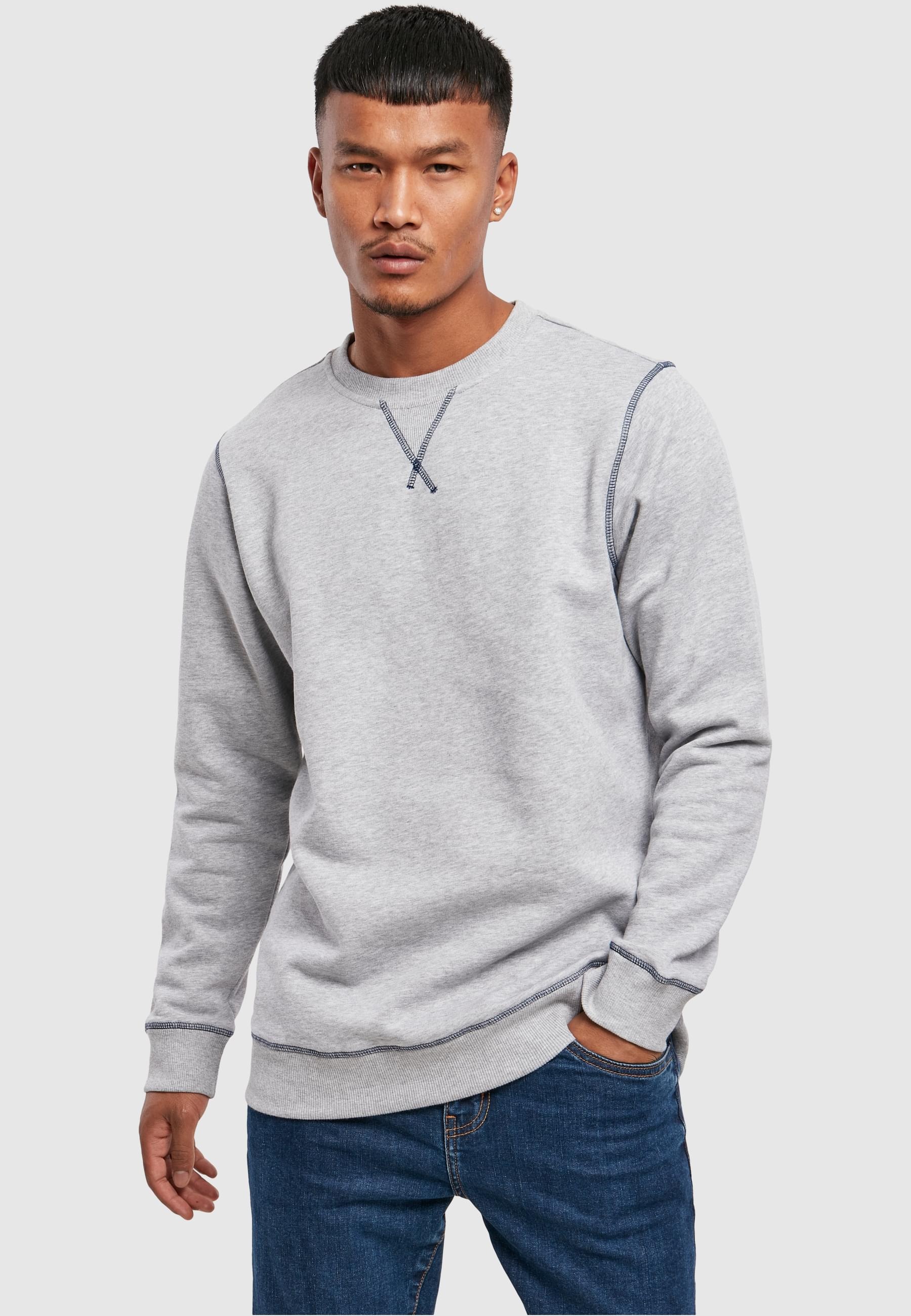 URBAN CLASSICS Rundhalspullover »Urban Classics Herren Organic Contrast Flatlock Stitched Crew«, (1 tlg.)