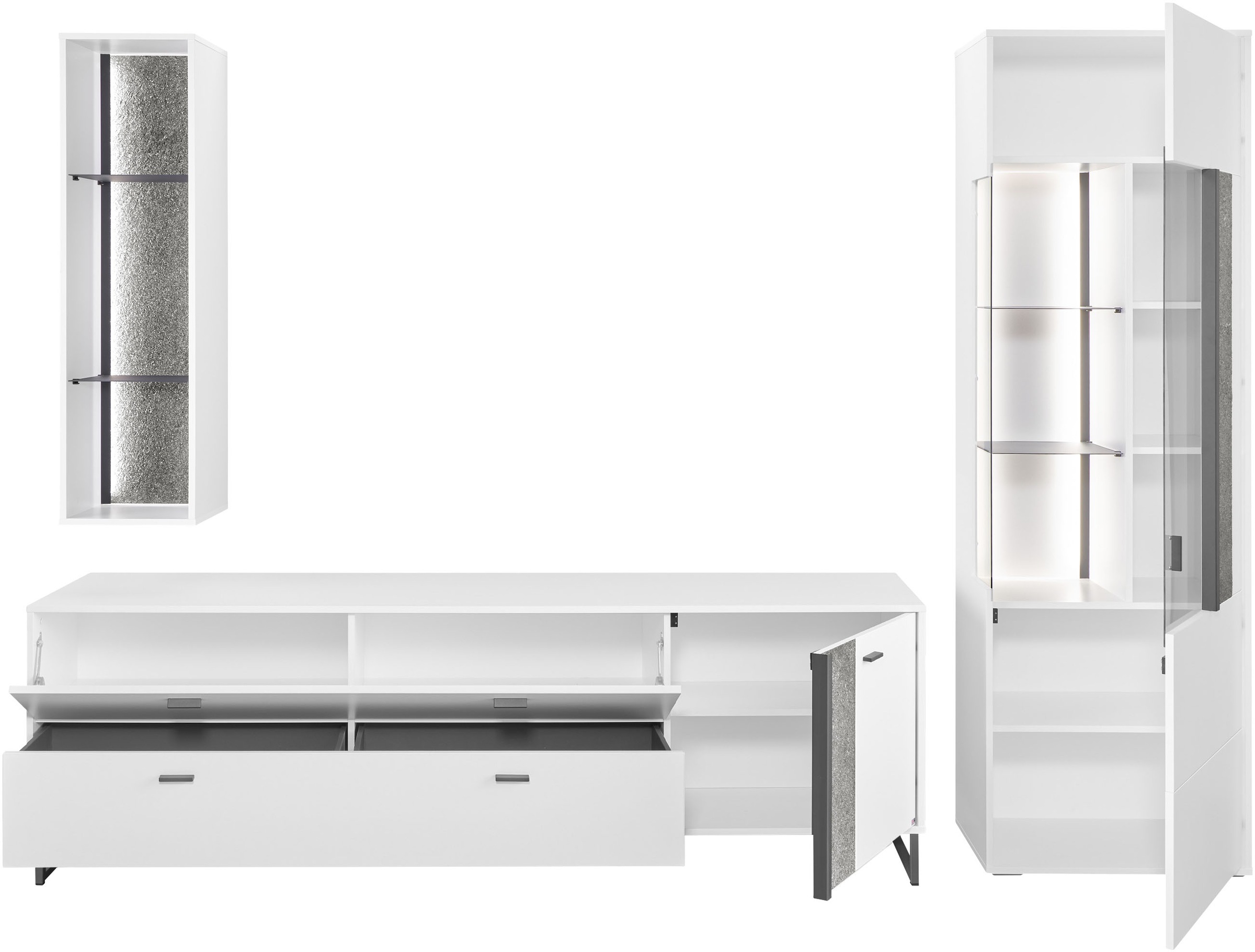 set one by Musterring TV-Wand »Deltona«, (3 St.), Zierelemente aus Sandstein, mit Hängeregal Gesamtbreite ca. 287cm