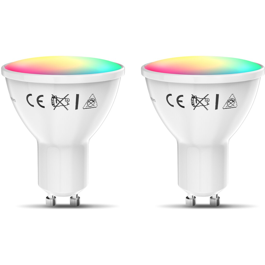 B.K.Licht LED-Leuchtmittel, GU10, 2 St., Farbwechsler, Smart Home LED-Lampe, RGB, WiFi, App-Steuerung, dimmba,r CCT Glühbirne