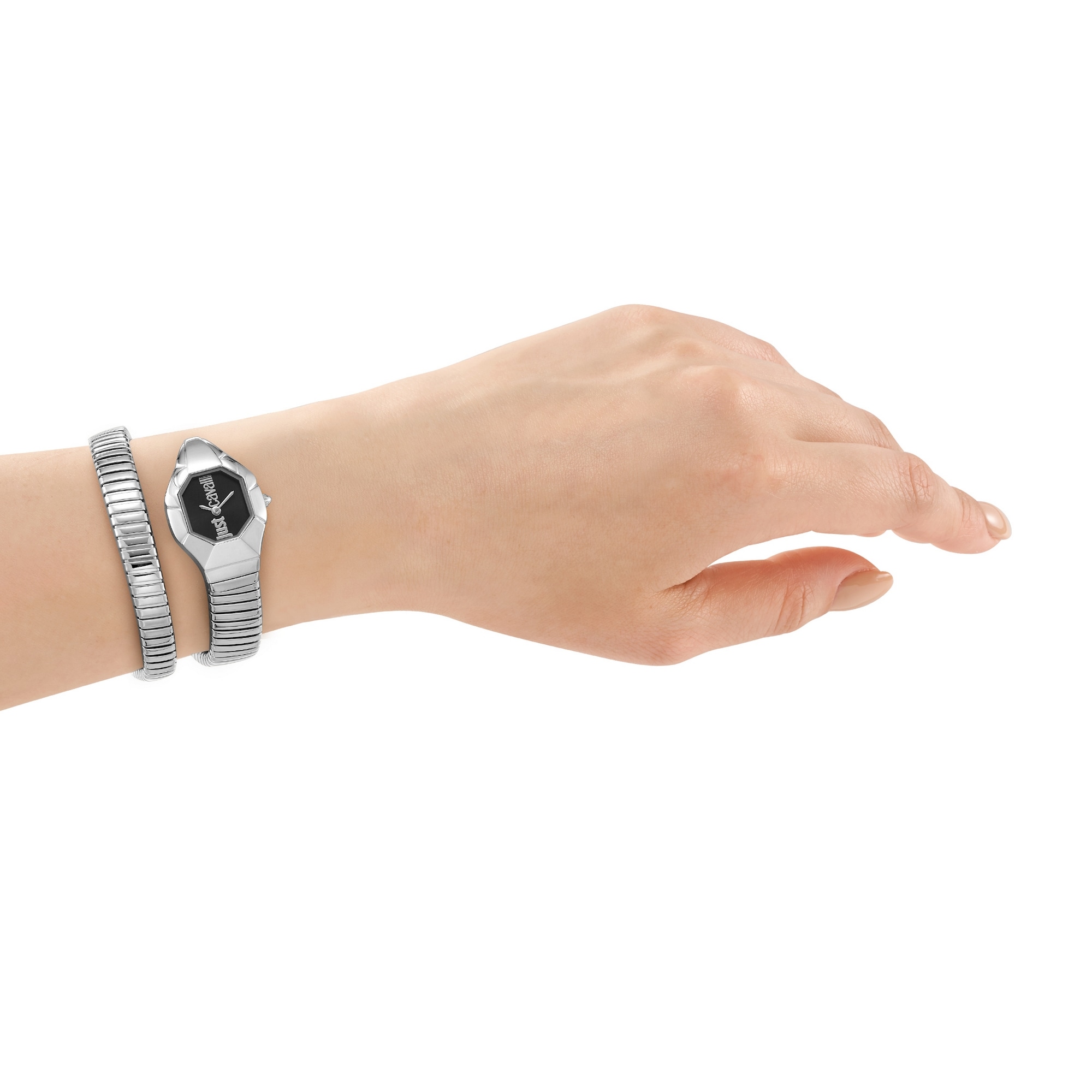Just Cavalli Time Quarzuhr »Signature Snake« Armbanduhr, Edelstahlarmband, analog