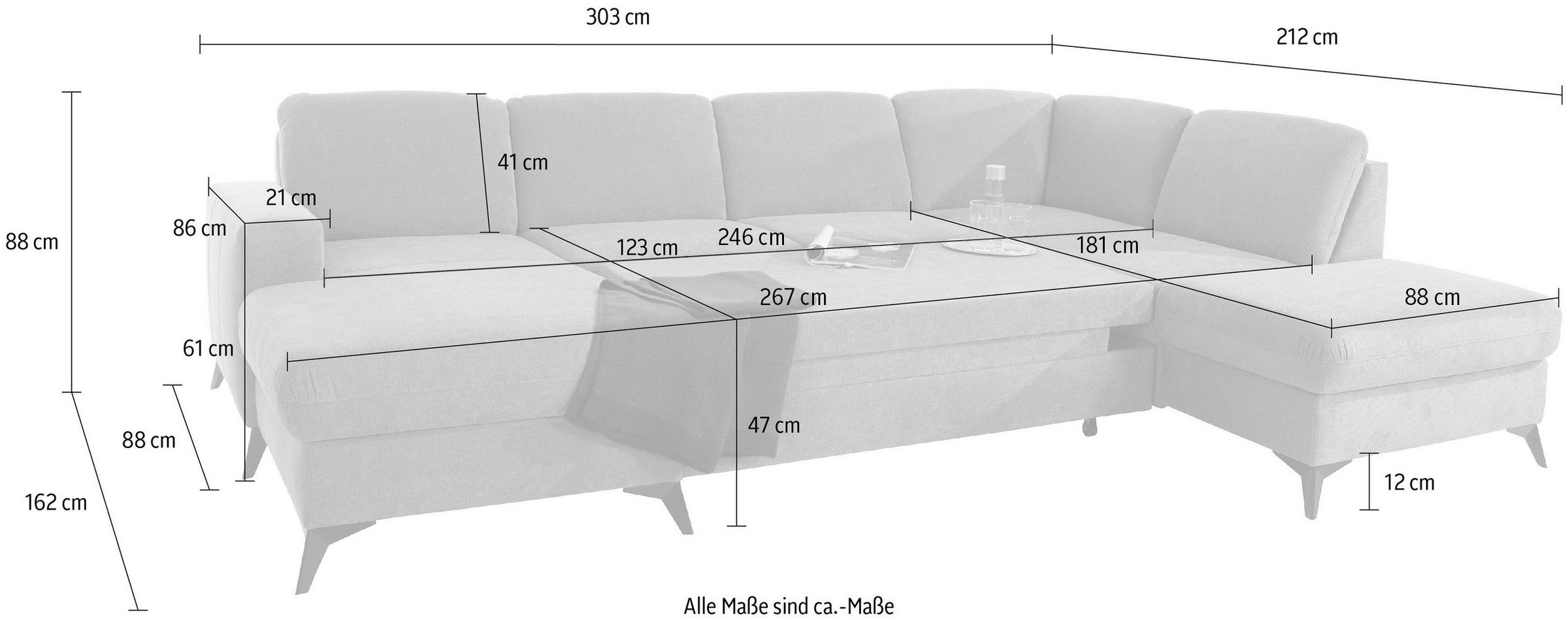 Places of Style Wohnlandschaft »Lolland U-Form«, Wahlweise mit Bettfunktion und Stauraum, auch mit abwischbarem Bezug